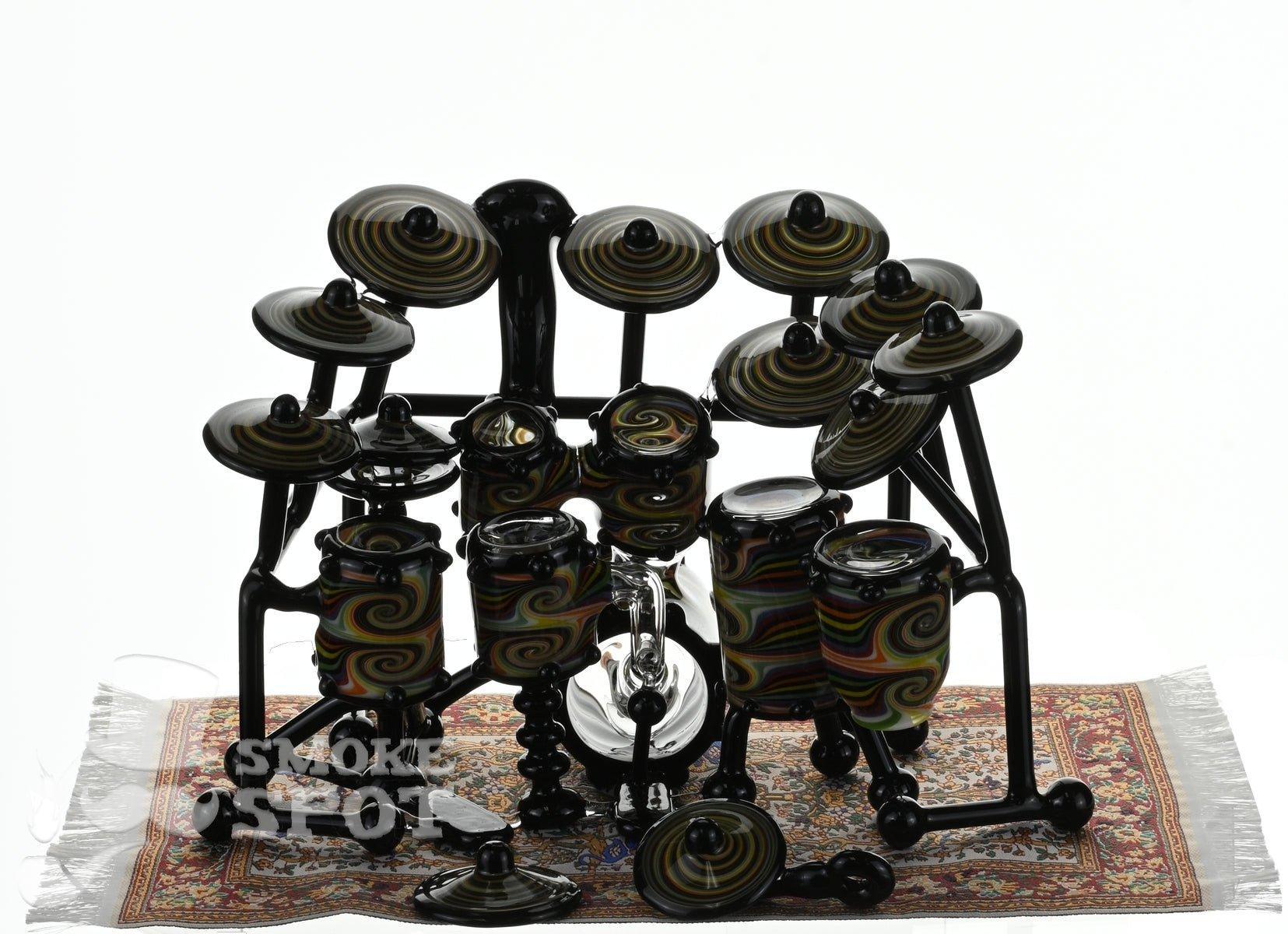 AJ Roberts Double Rainbow Drum Set Rig from the Fantasy Series - related artistic glass piece