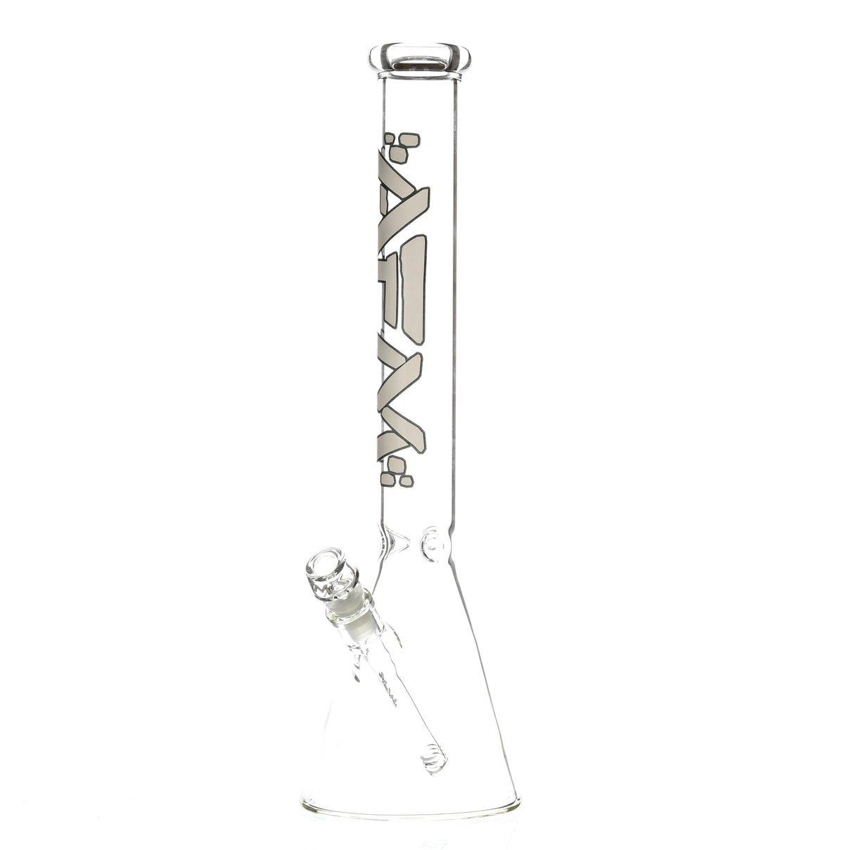 Close-up of 18mm angled joint on AFM 21 inch Beaker White Logo waterpipe