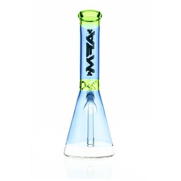 Close-up of AFM Dual Full Color Beaker 12 Inch Waterpipe Blue & Slime Green