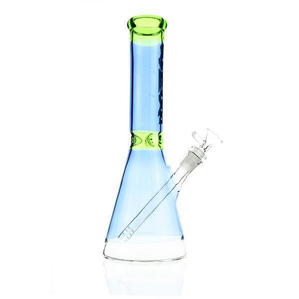 AFM Dual Full Color Beaker 12 Inch Waterpipe Blue & Slime Green with water inside