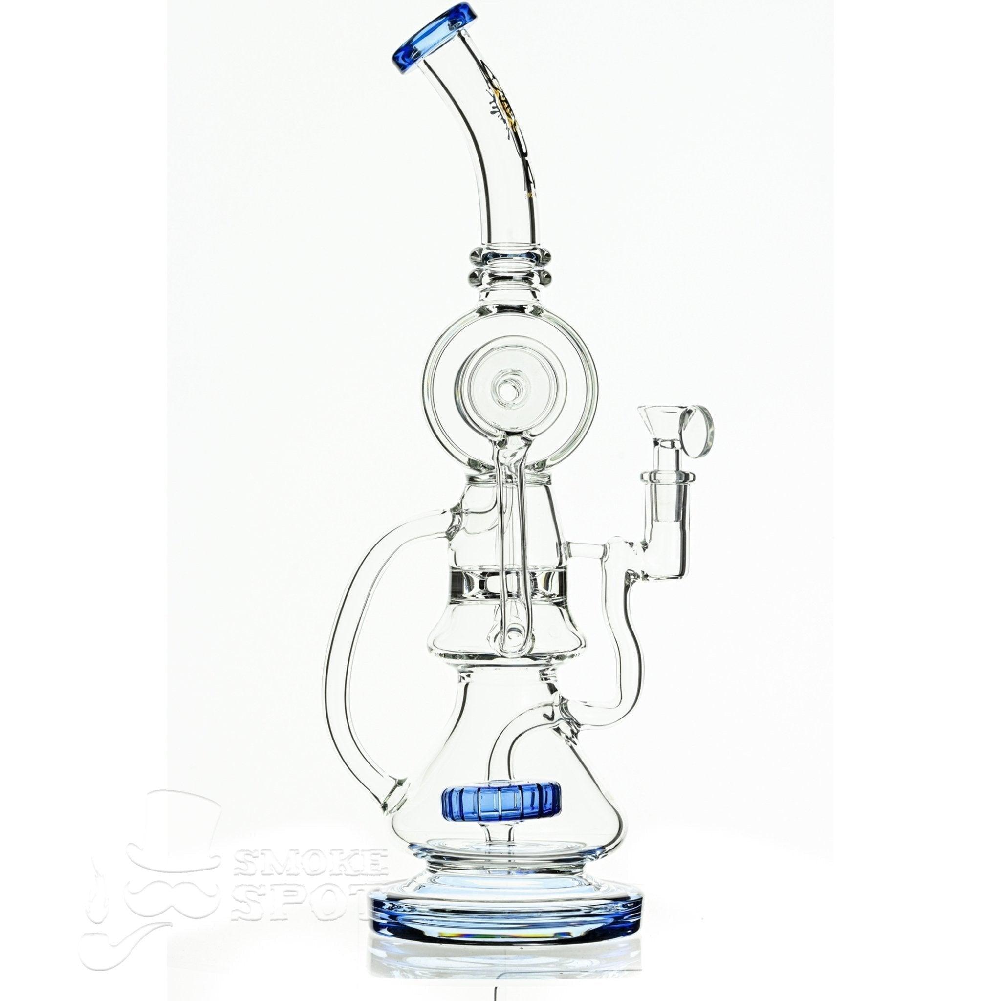 Aqua Glass cylinder top dual arm recycler blue - Smoke Spot Smoke Shop