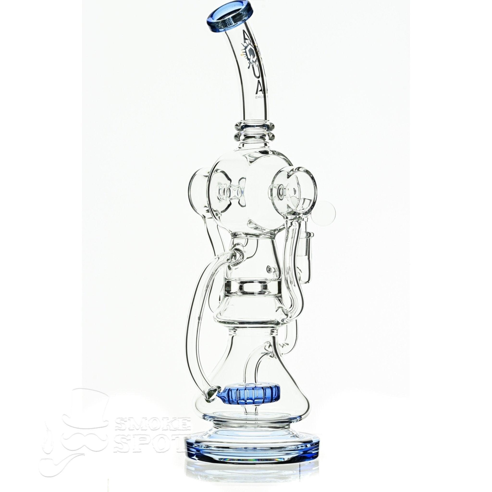 Aqua Glass cylinder top dual arm recycler blue - Smoke Spot Smoke Shop