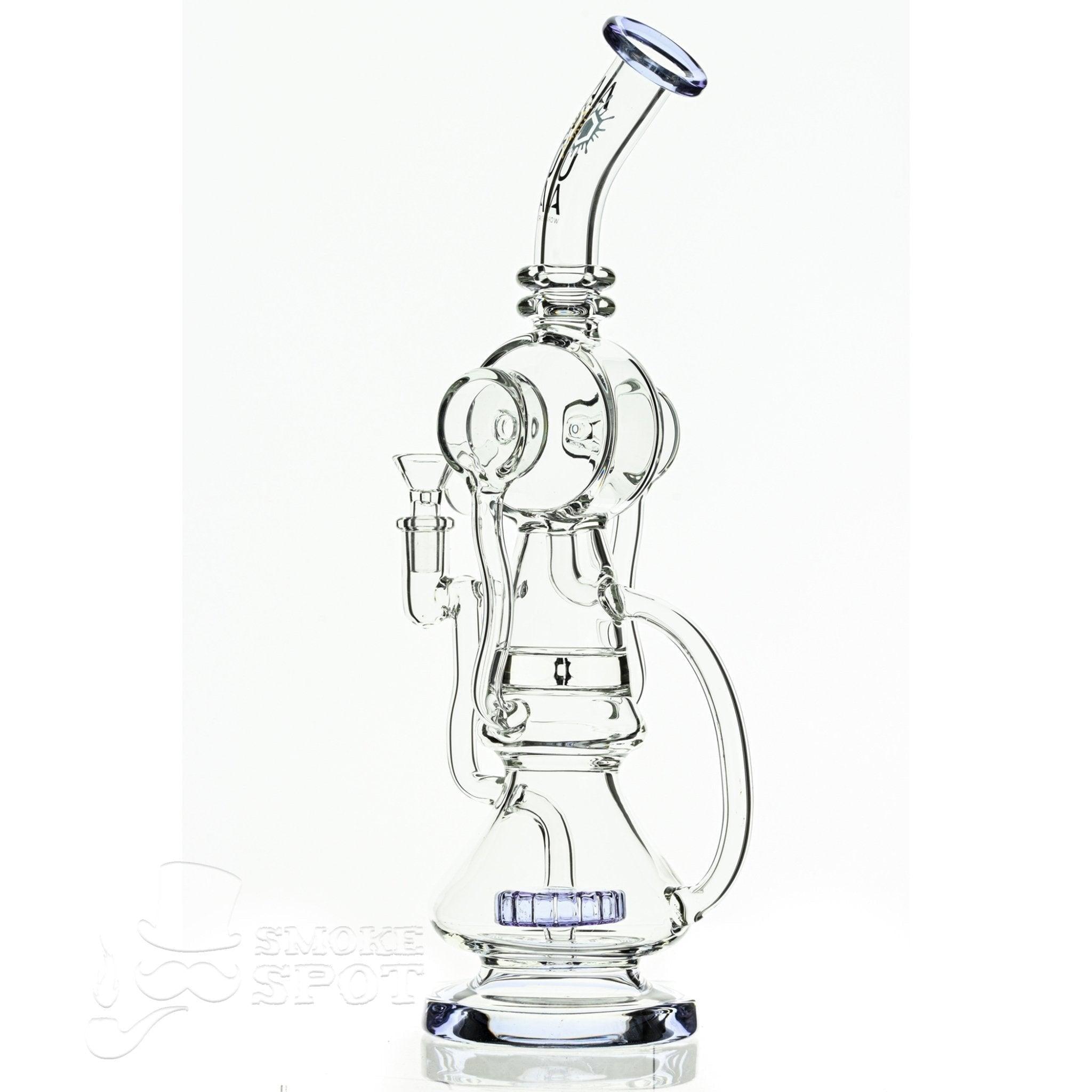 Aqua Glass recycler waterpipe base and joint detail in light purple