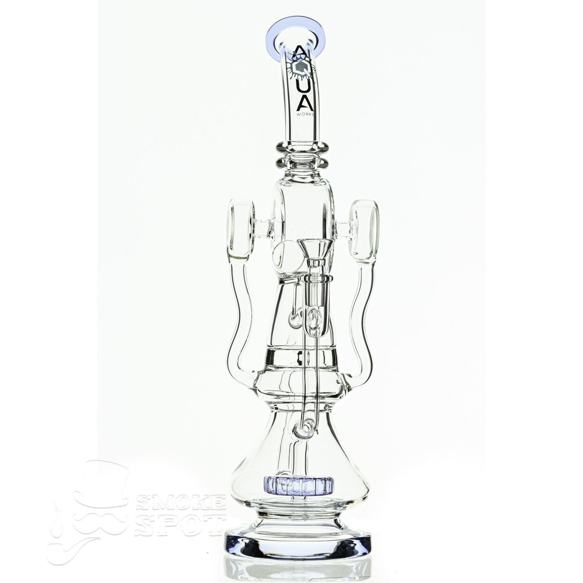 Aqua Glass cylinder top dual arm recycler waterpipe full profile light purple
