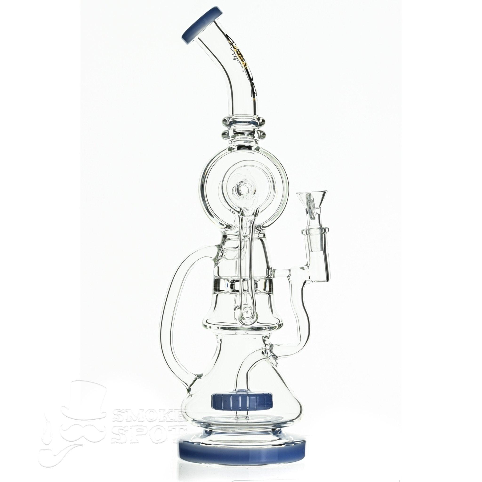 Aqua Glass cylinder top dual arm recycler milky light blue - Smoke Spot Smoke Shop