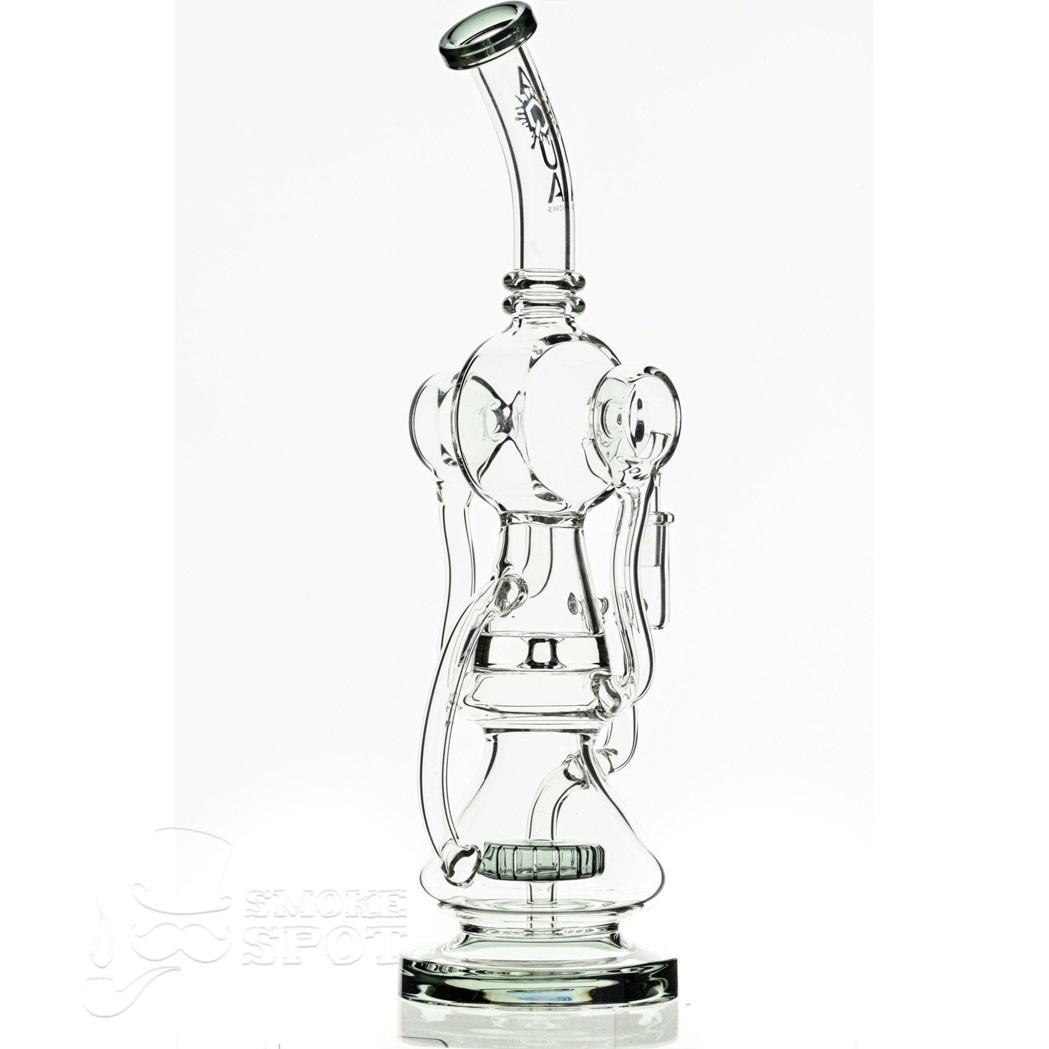 Aqua Glass cylinder top dual arm recycler smoke - Smoke Spot Smoke Shop