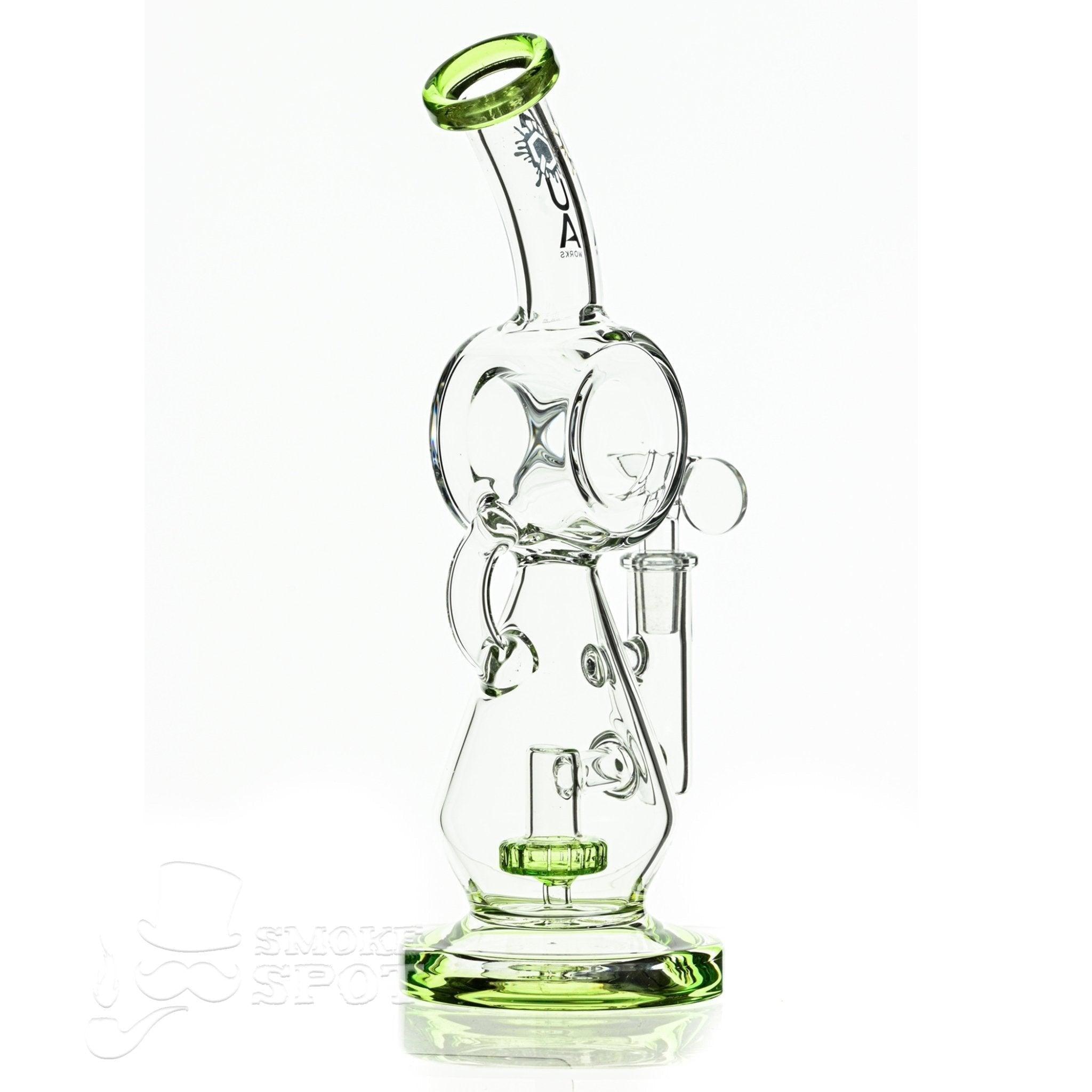 Aqua Glass hour glass with disc perc slime green - Smoke Spot Smoke Shop