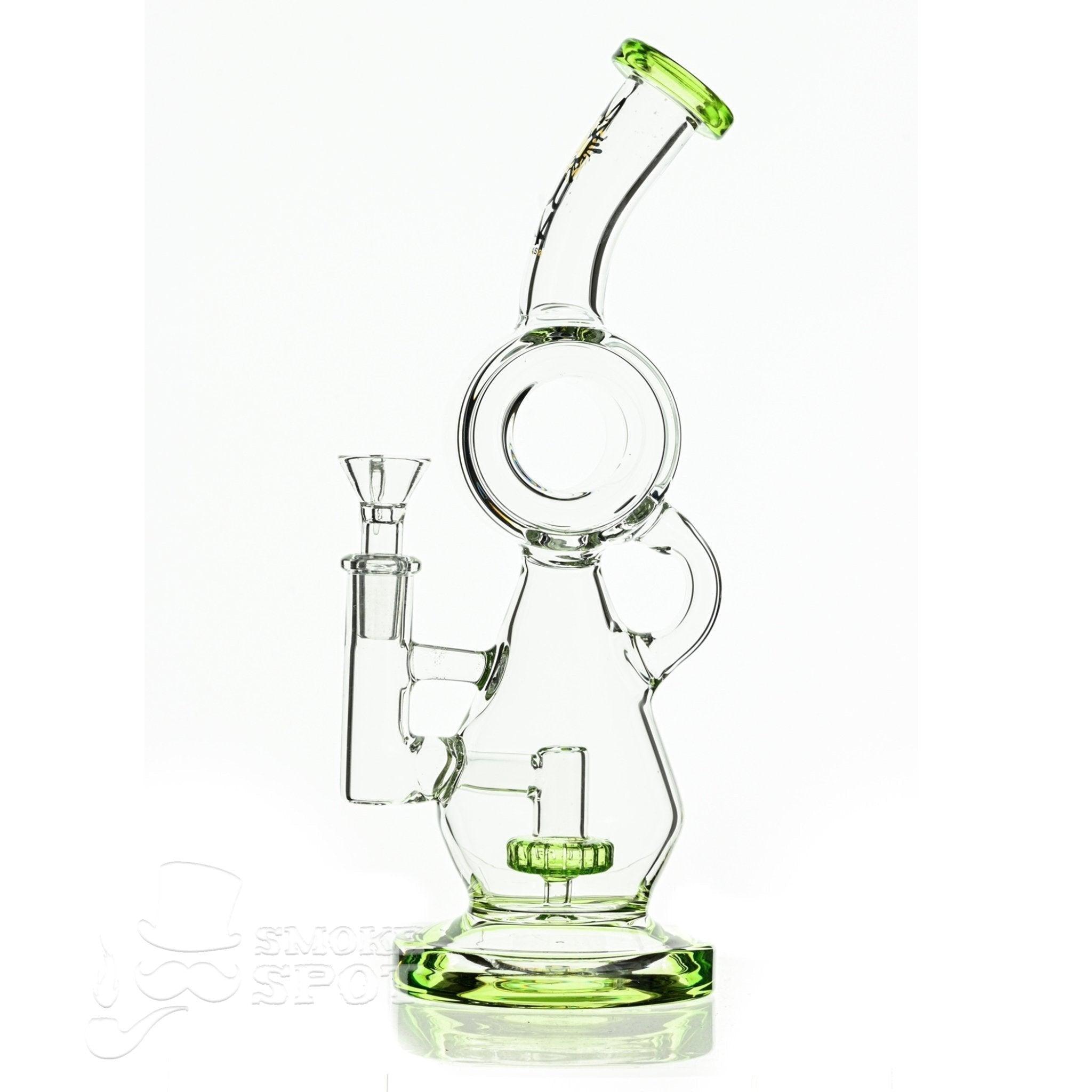 Aqua Glass hour glass with disc perc slime green - Smoke Spot Smoke Shop
