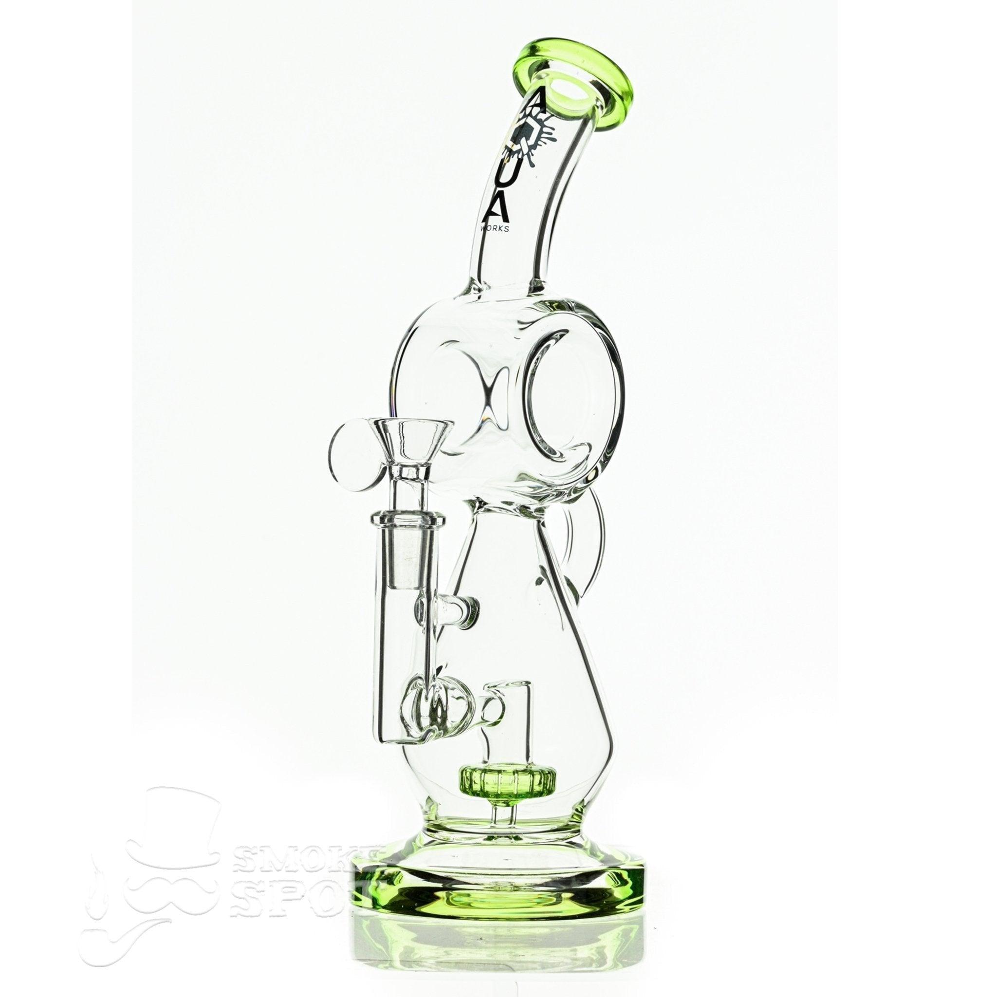 Aqua Glass hour glass with disc perc slime green - Smoke Spot Smoke Shop