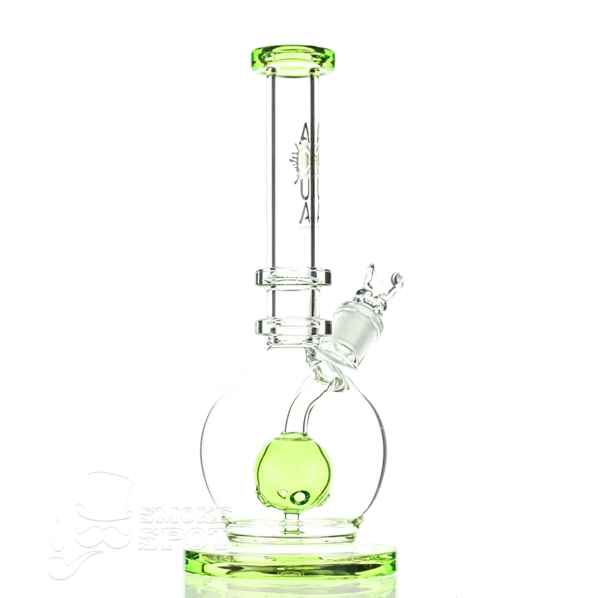 Close-up of fixed orb percolator on Aqua Glass ORB waterpipe slime green