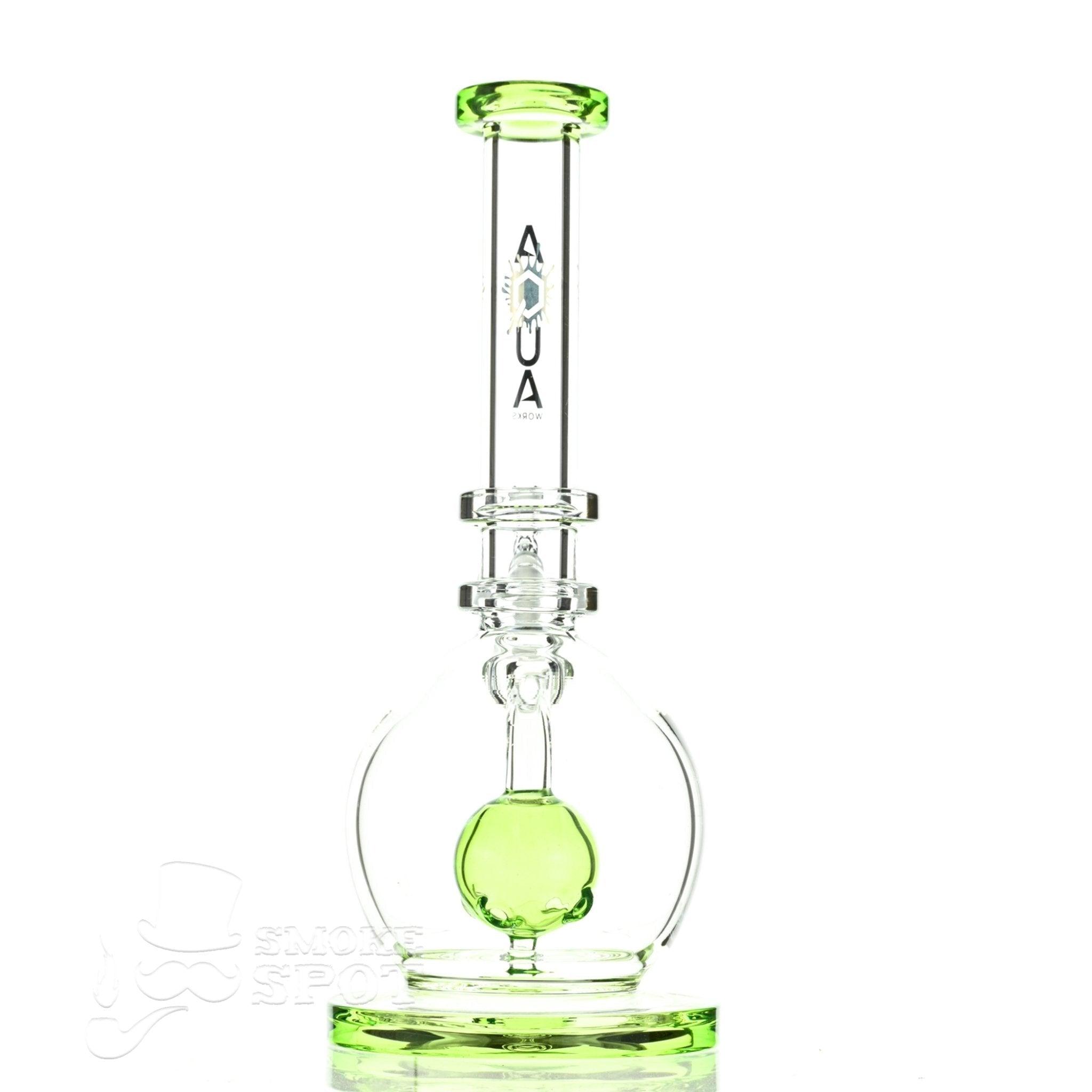 Top view of Aqua Glass ORB waterpipe with crown diffused percolator slime green