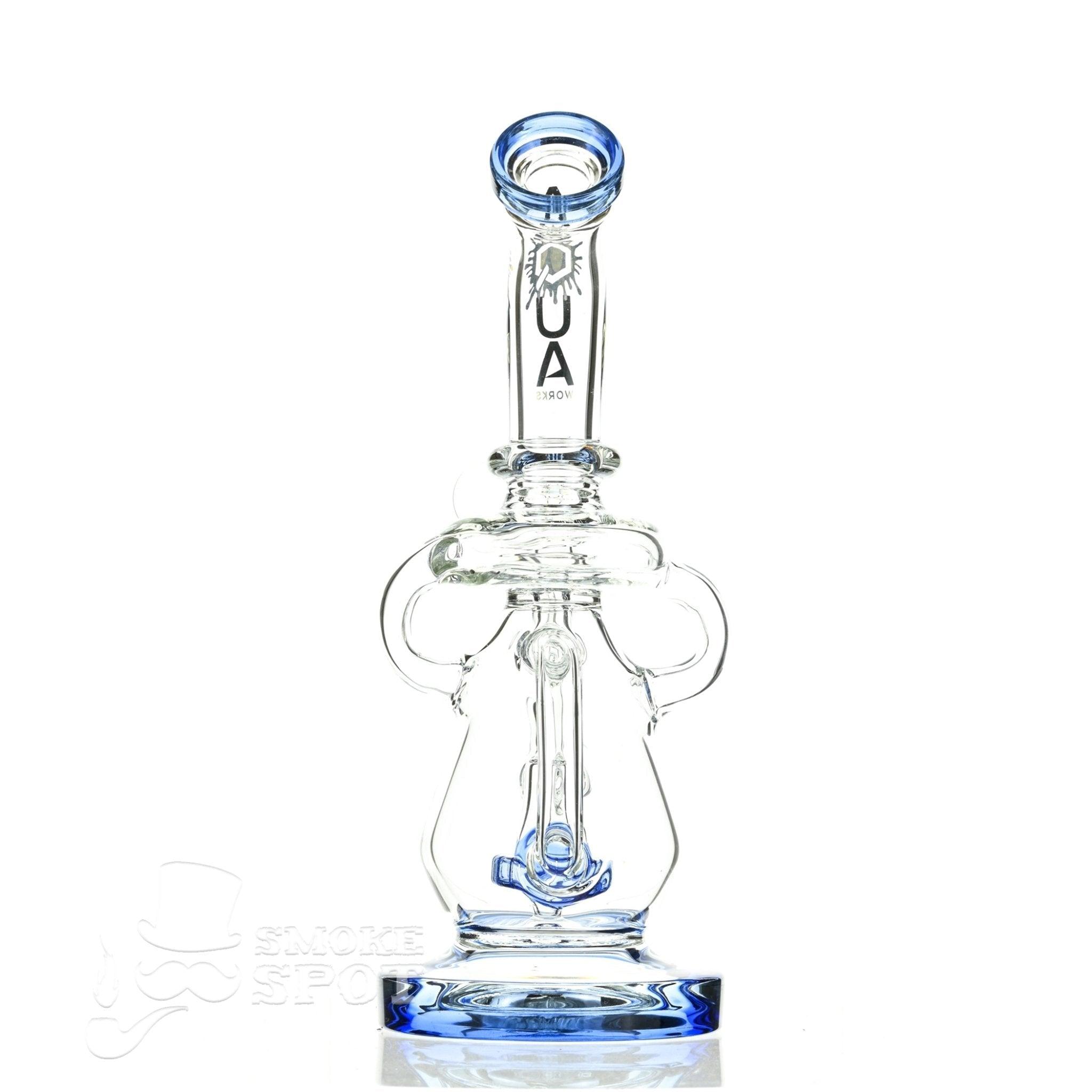Aqua Glass shower puck perc water drop recycler blue showing base and height