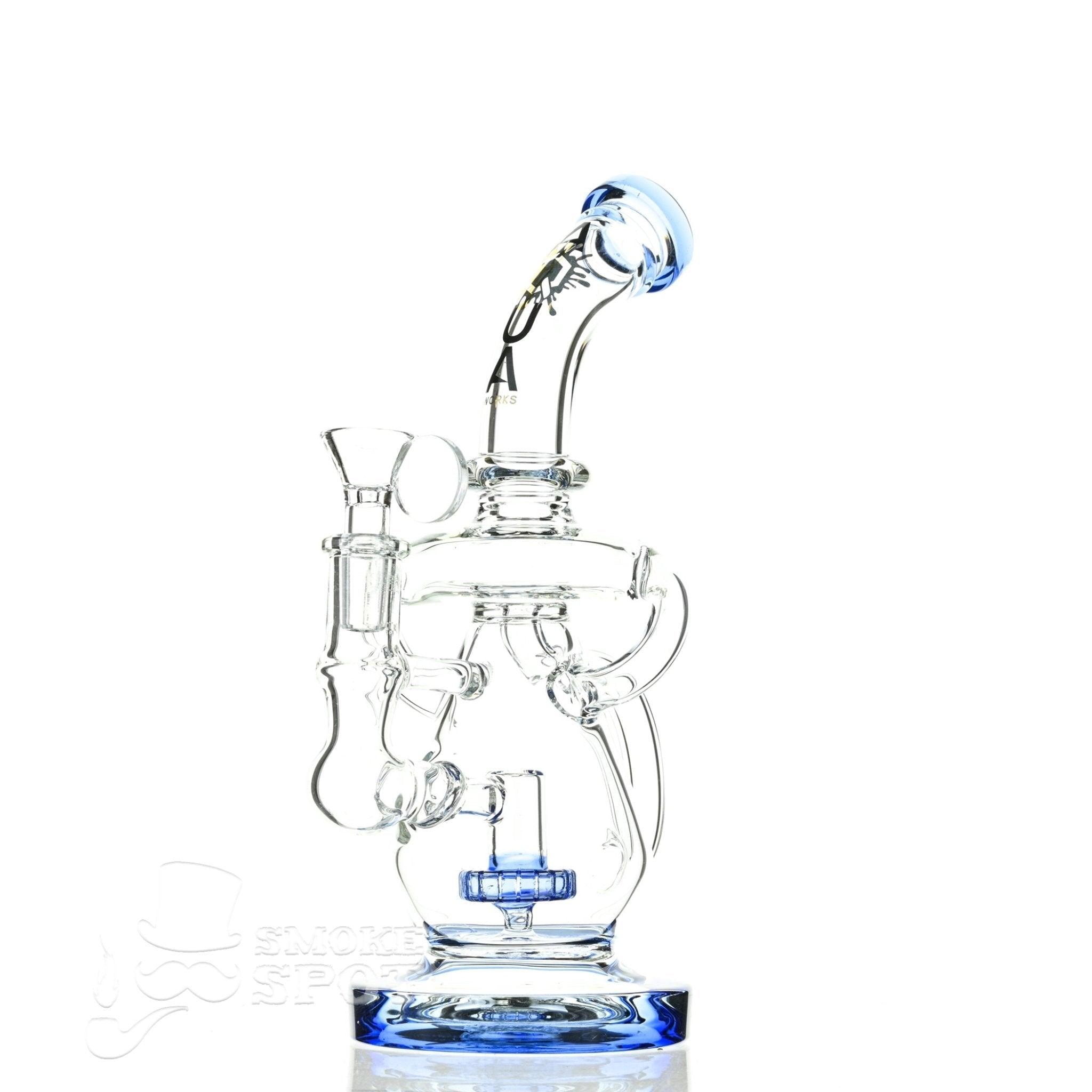 Aqua Glass shower puck perc water drop recycler blue showing 14mm female joint