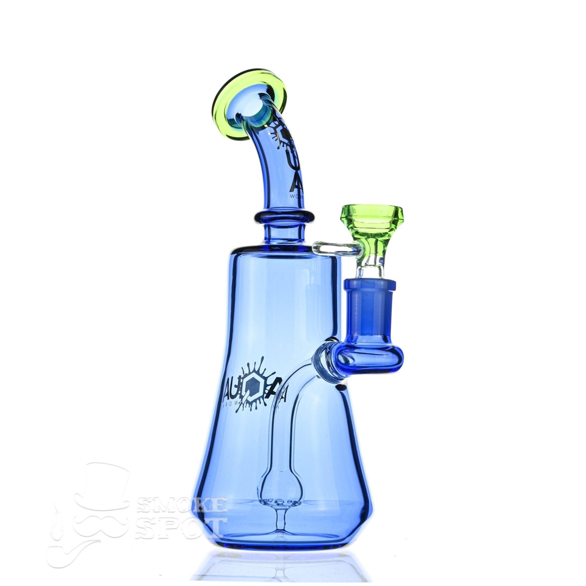 Top view of Aqua Glass stemless banger hanger tech pear blue waterpipe