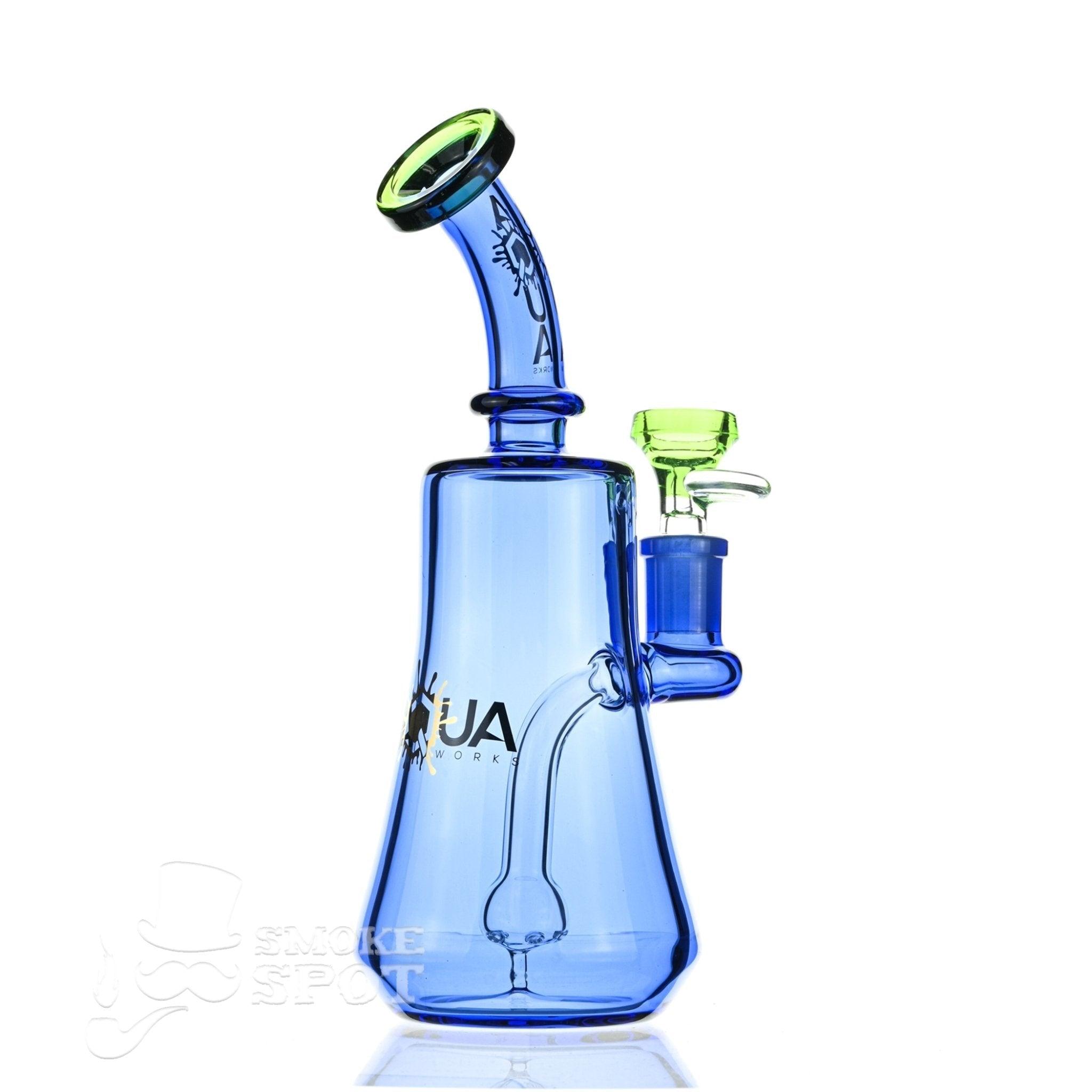 Full view of Aqua Glass stemless banger hanger tech pear blue waterpipe