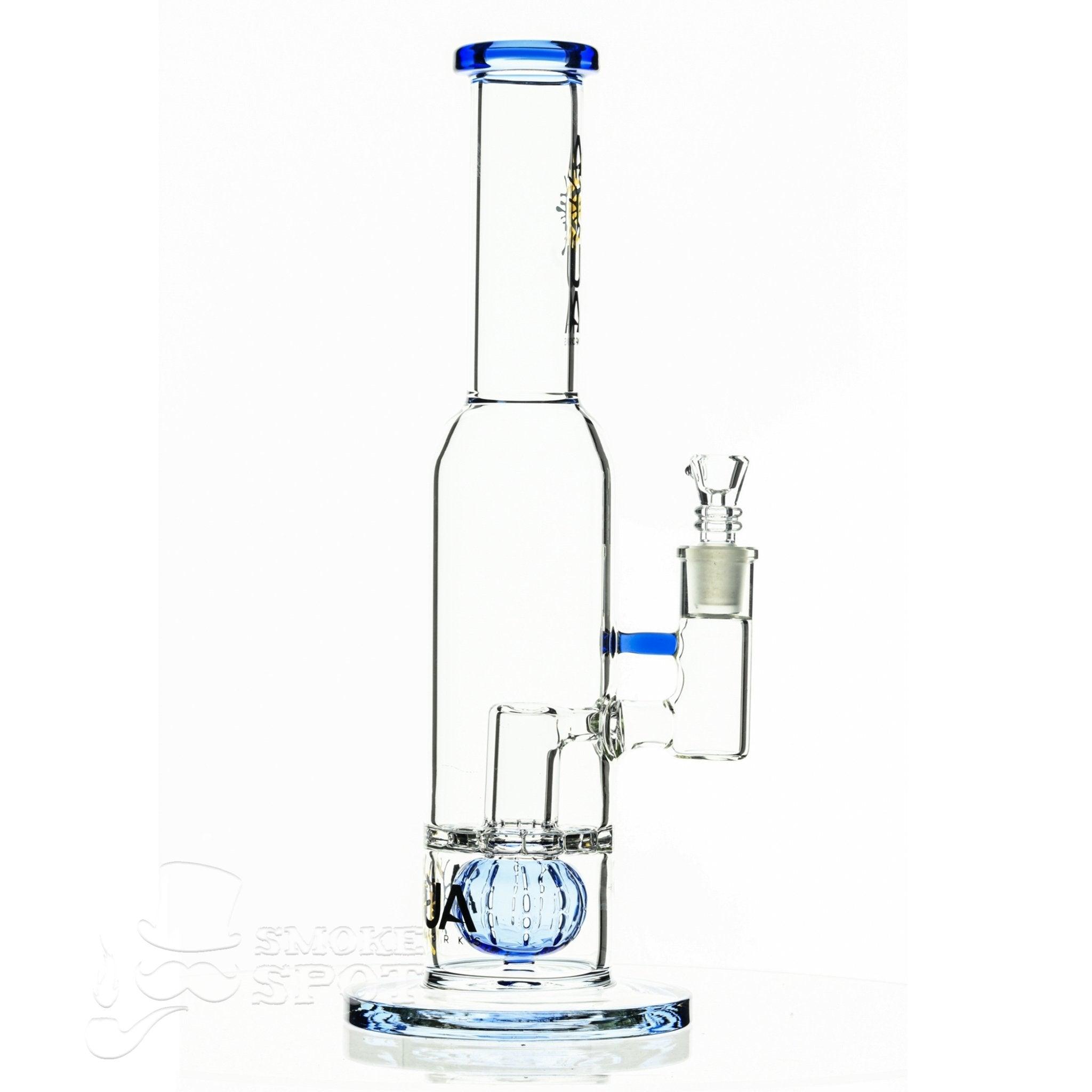 Aqua Glass stemless bottle with grid ball perc blue - Smoke Spot Smoke Shop