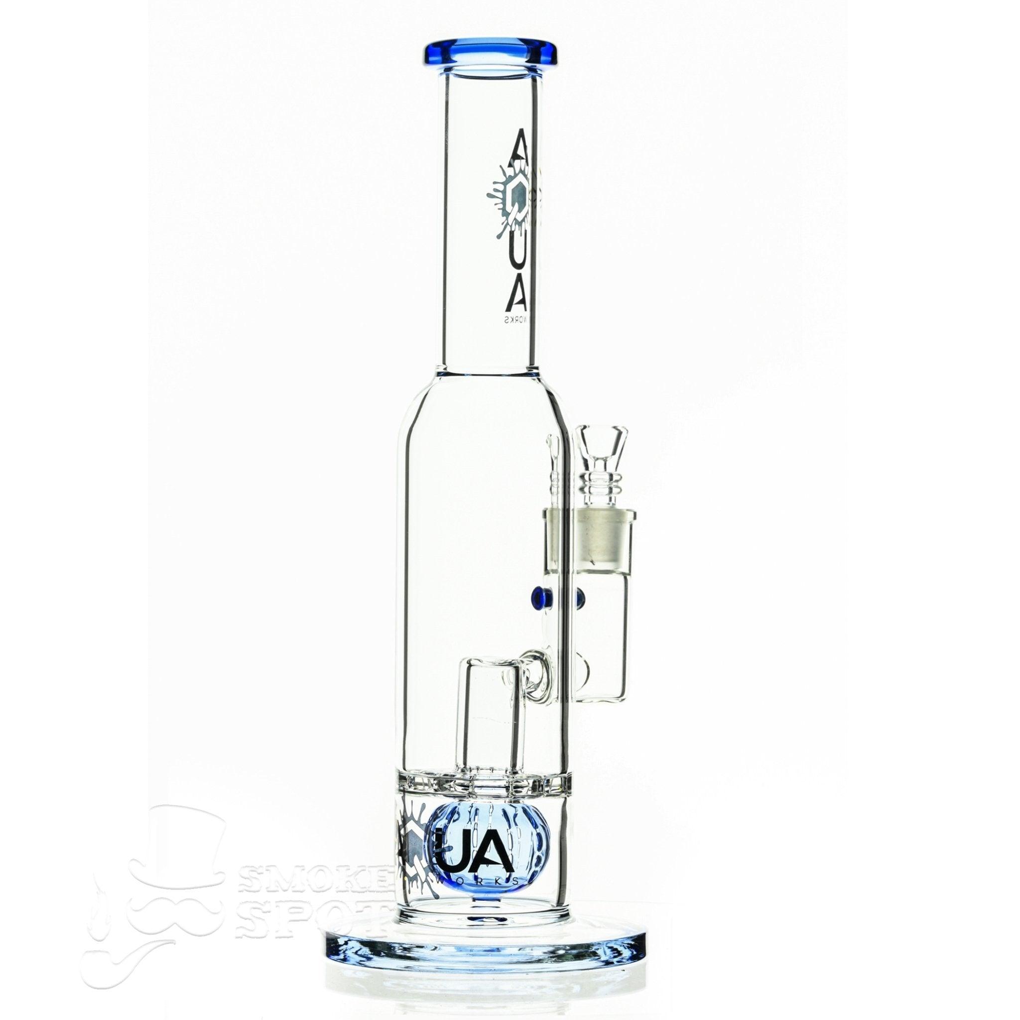 Aqua Glass stemless bottle with grid ball perc blue - Smoke Spot Smoke Shop
