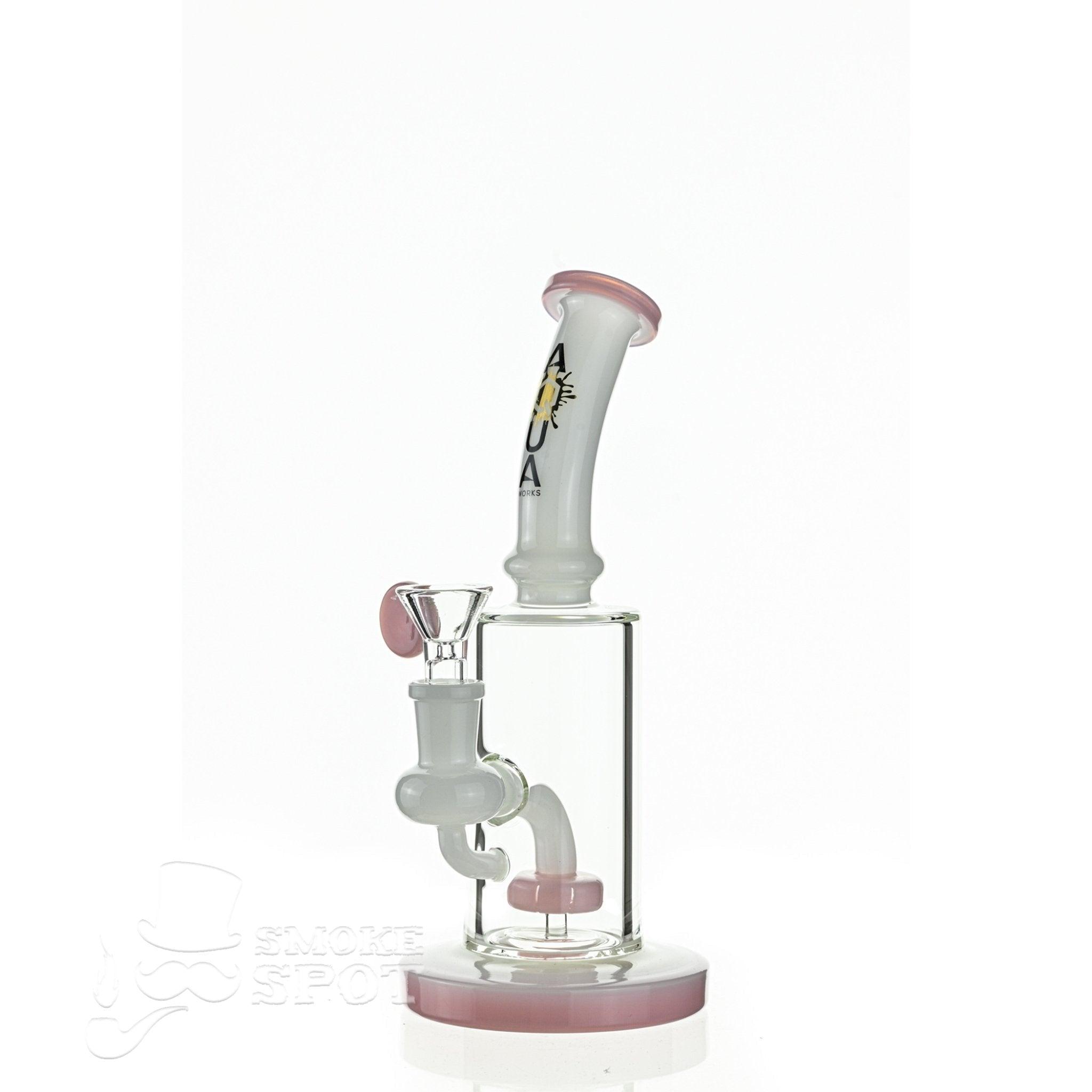 Top view of Aqua Glass stemless bubbler white pink showing mouthpiece