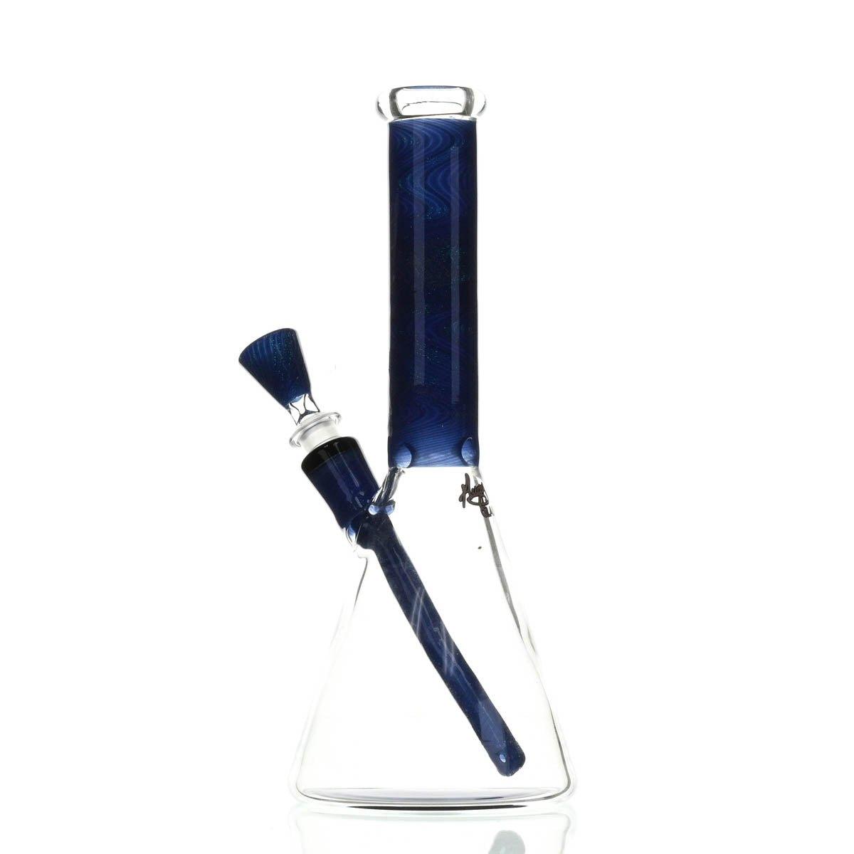 Side view of AUGY GLASS 12 Inch Beaker Blue Dichro Waterpipe