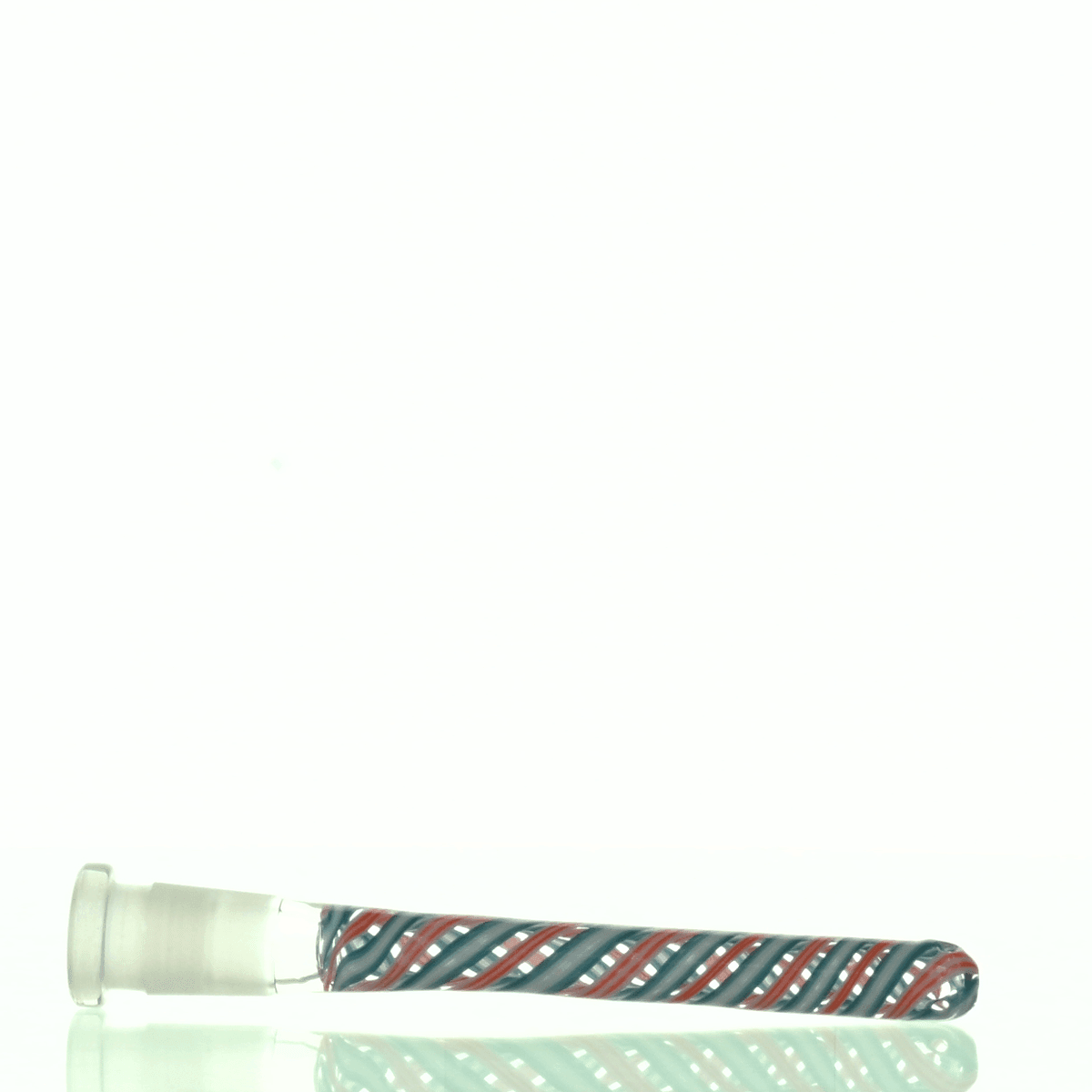 Close-up of AUGY GLASS Fully Worked Downstem 5in 104 showing detailed glass work - Smoke Spot Glass