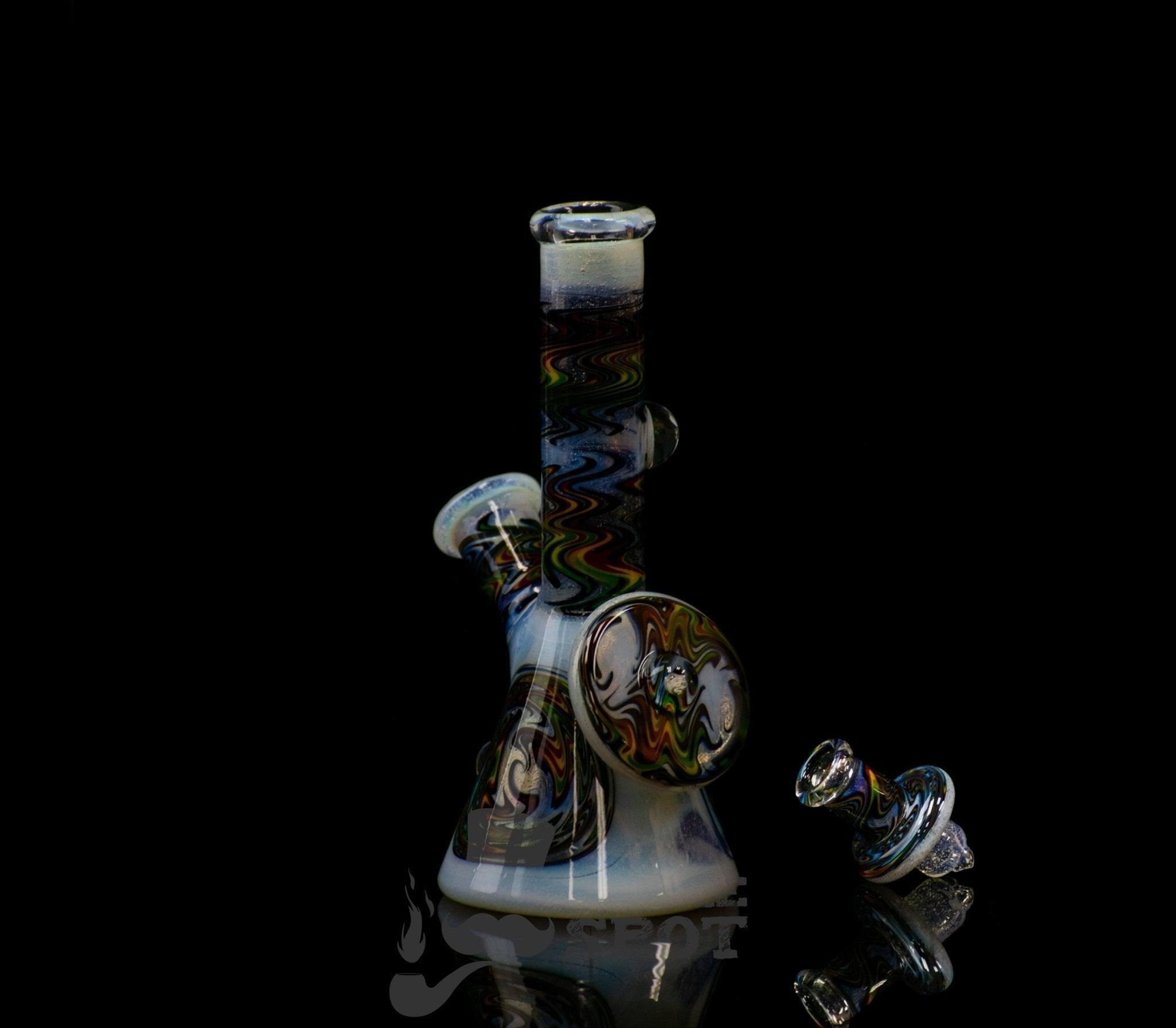 Detail of opal accents on Augy Glass Mini Tube mismatch color