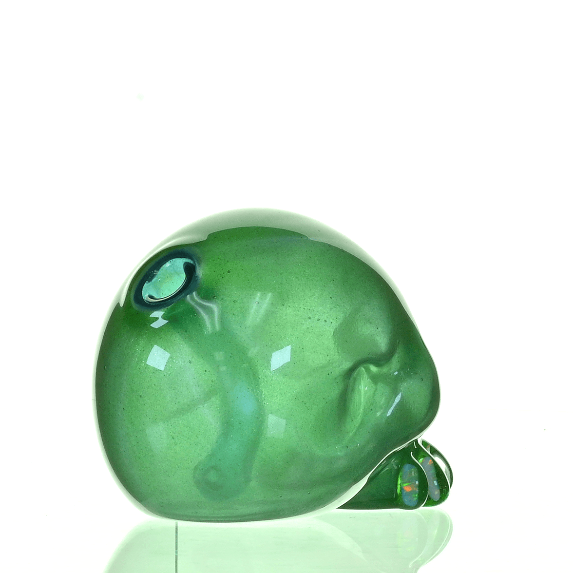 CARSTEN GLASS GREEN SATIN SKULL RIG W/OPAL TEETH - Smoke Spot Smoke Shop