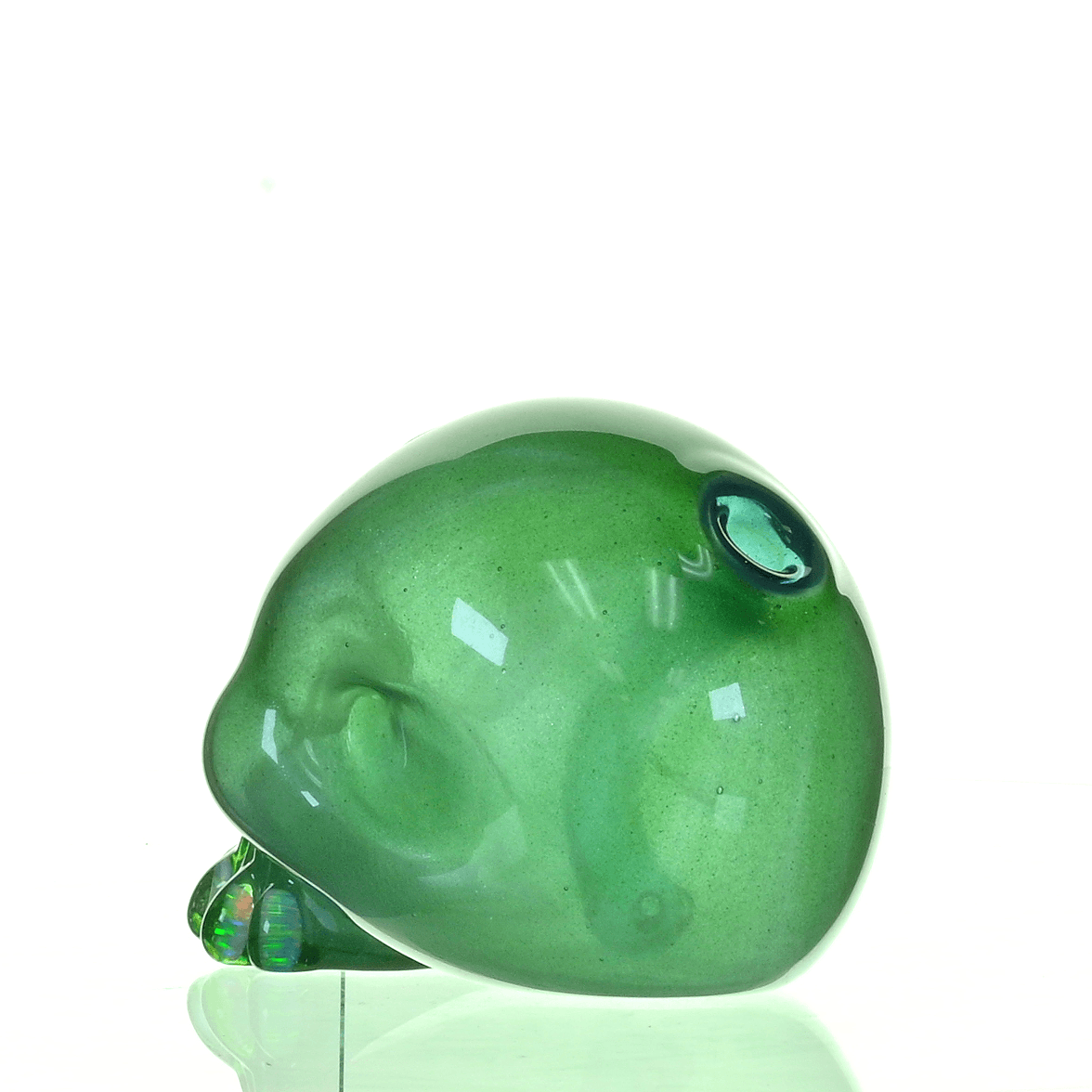 CARSTEN GLASS GREEN SATIN SKULL RIG W/OPAL TEETH - Smoke Spot Smoke Shop