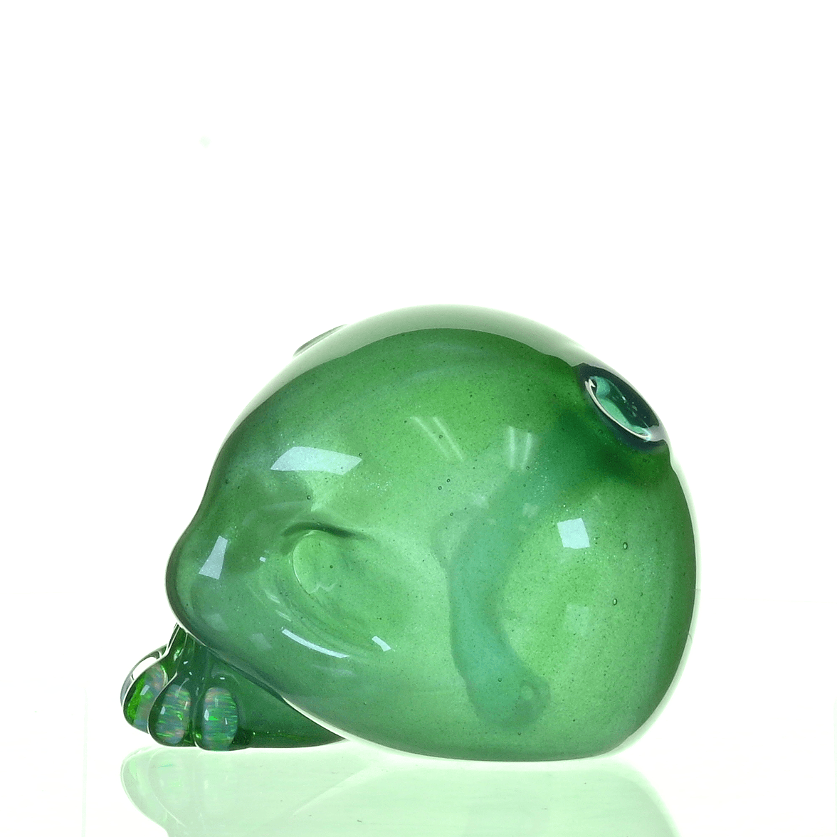 CARSTEN GLASS GREEN SATIN SKULL RIG W/OPAL TEETH - Smoke Spot Smoke Shop