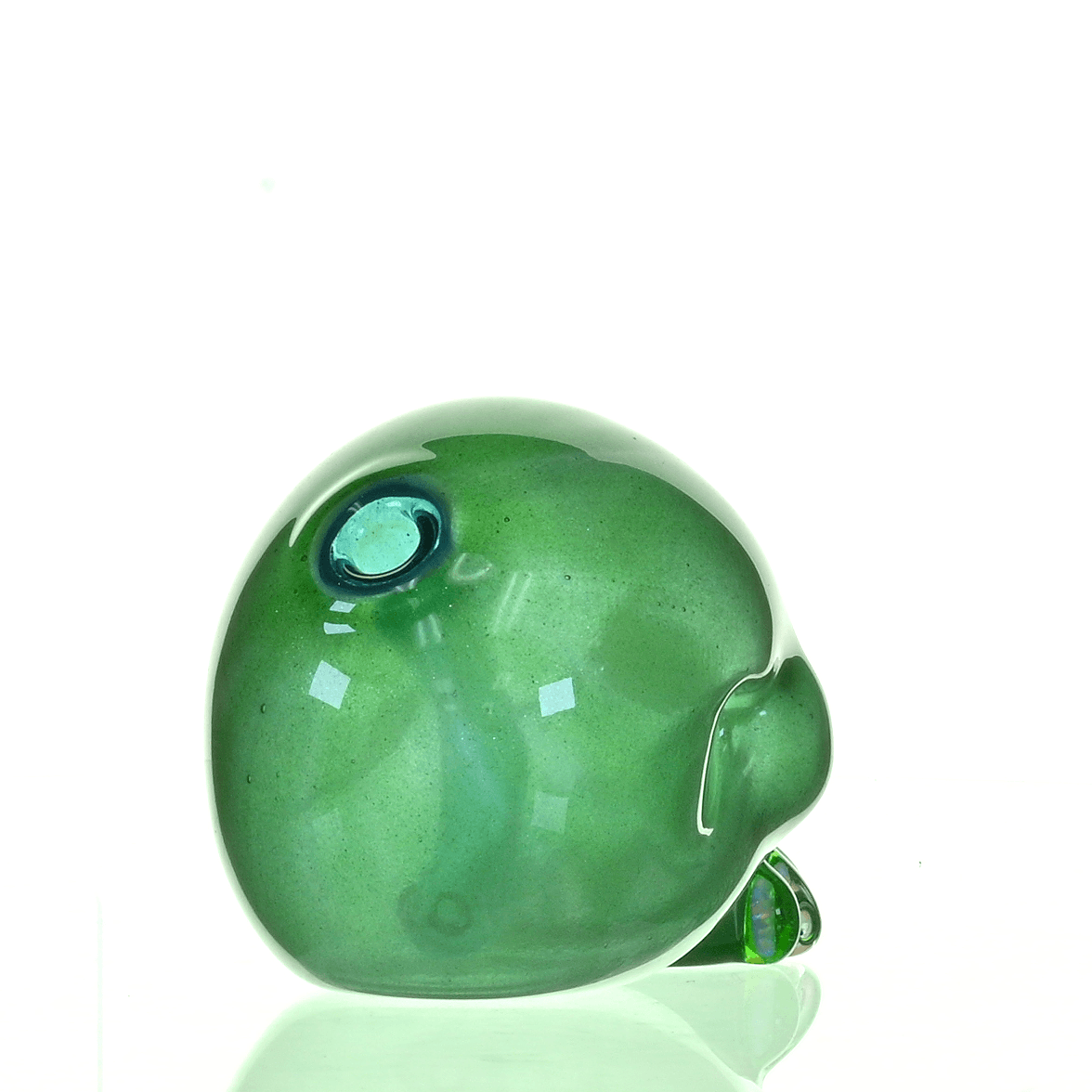 CARSTEN GLASS GREEN SATIN SKULL RIG W/OPAL TEETH - Smoke Spot Smoke Shop