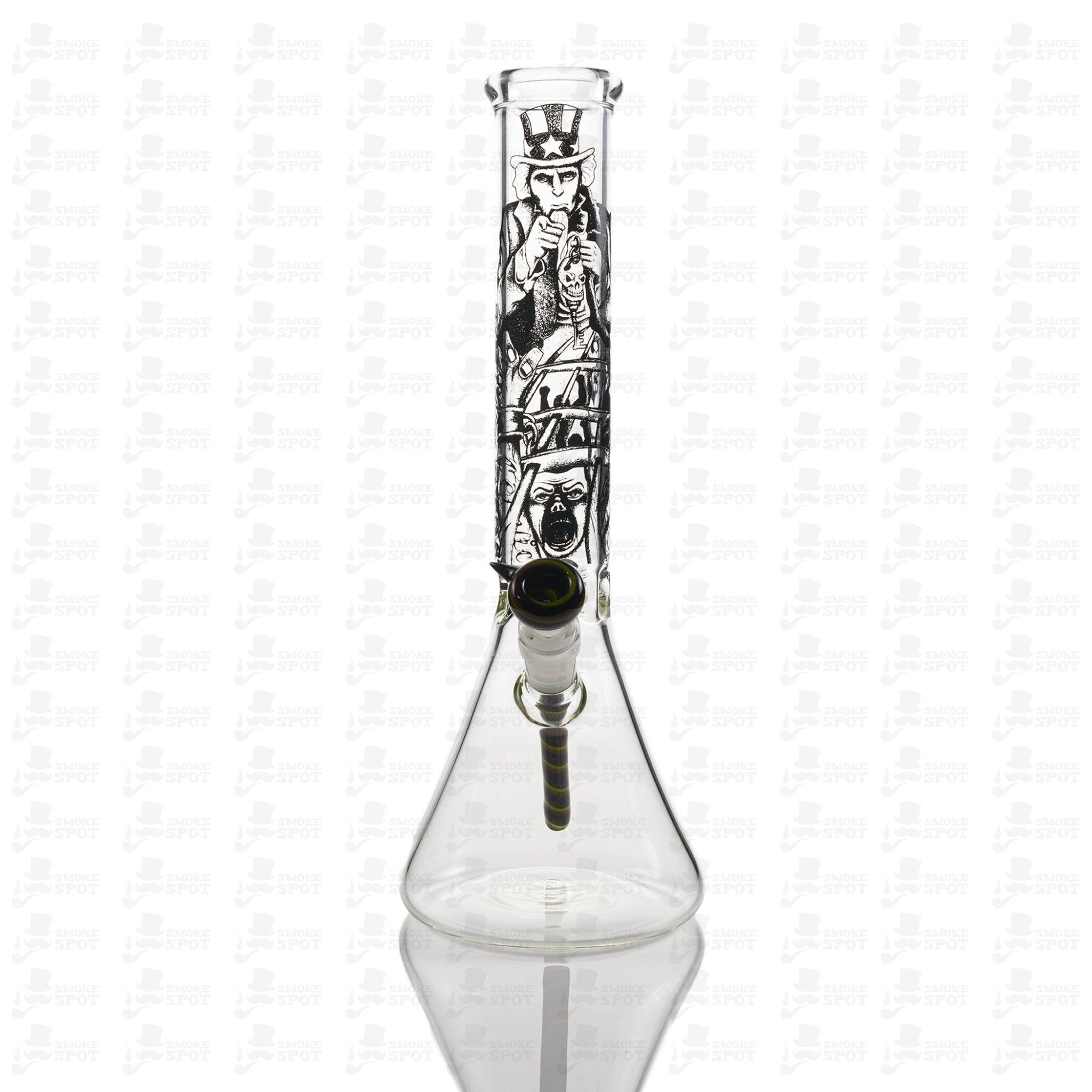 Conviction Glass 14 inch Black yellow red worked beaker - Smoke Spot Smoke Shop