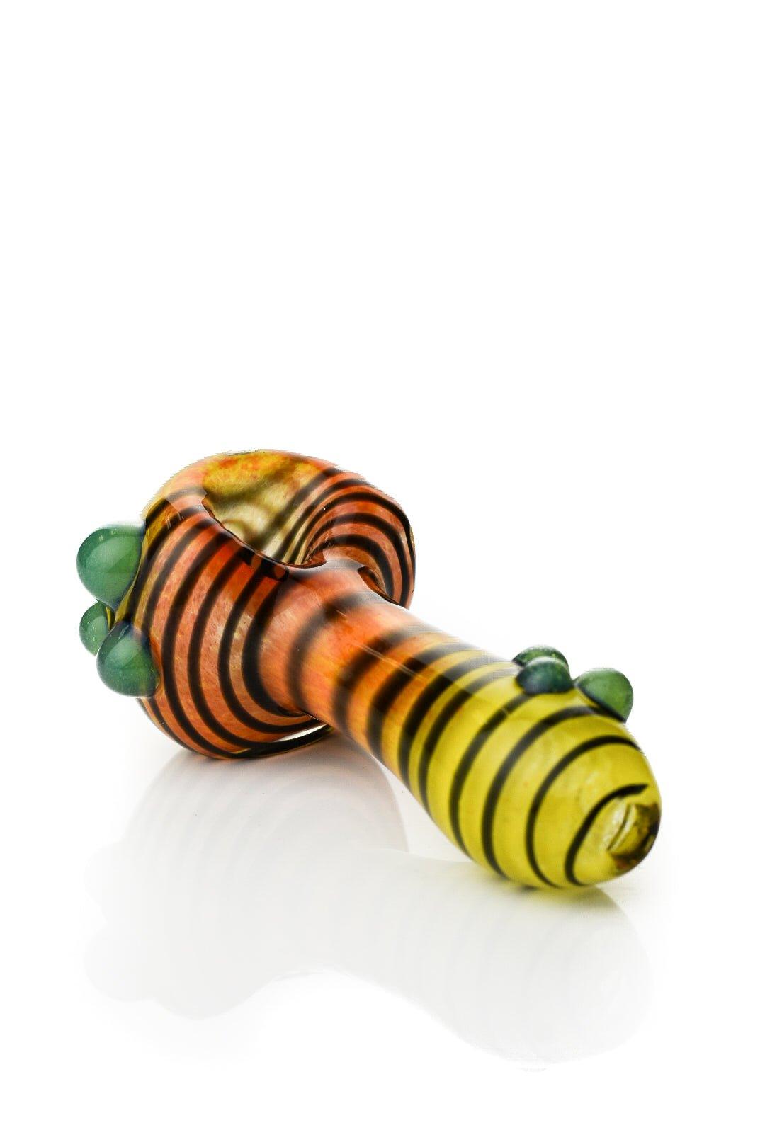 Top view of Deviant In & Out Spoon Handpipe 2 highlighting glass colors