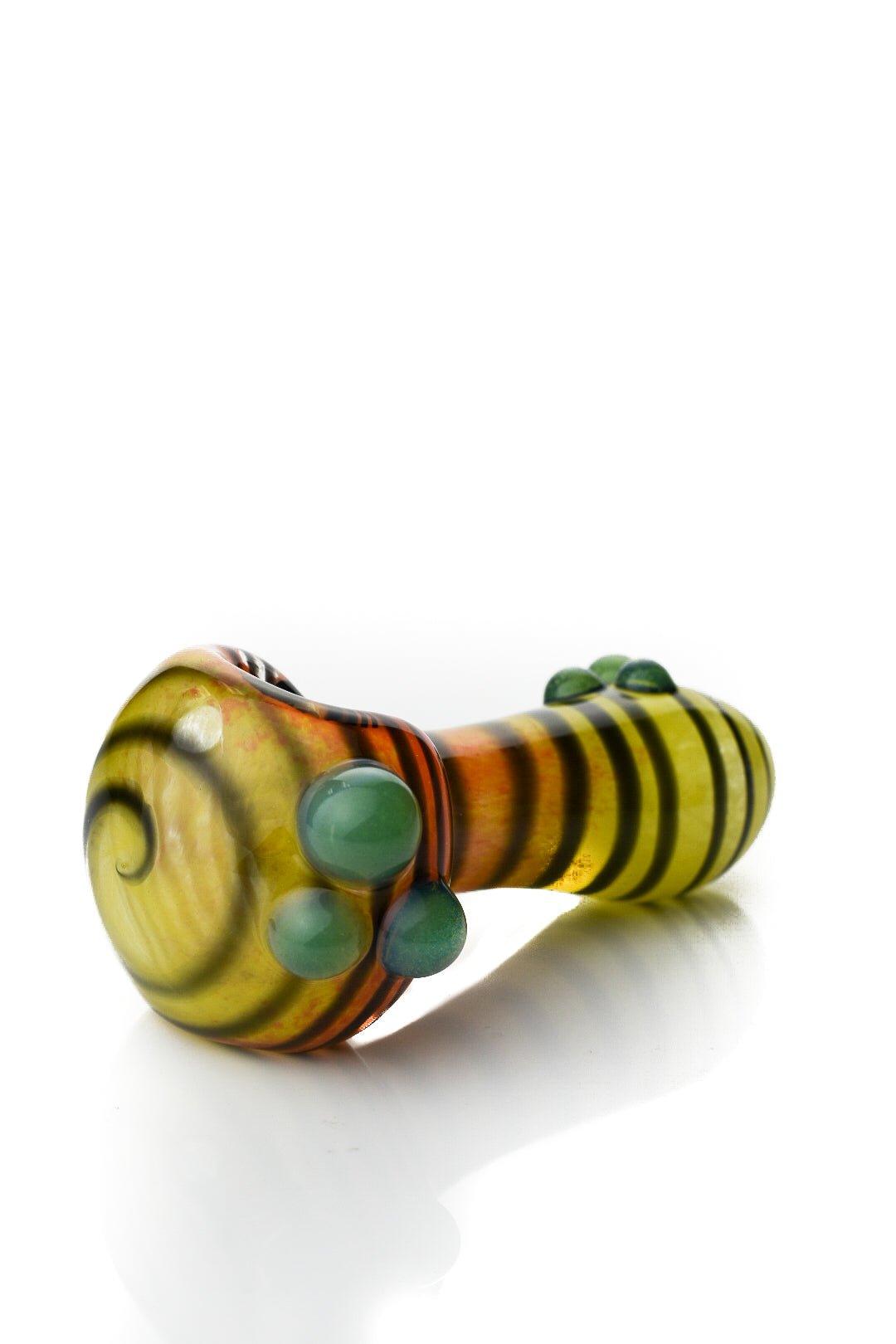 Deviant Glass handpipe angled view showing artistic design