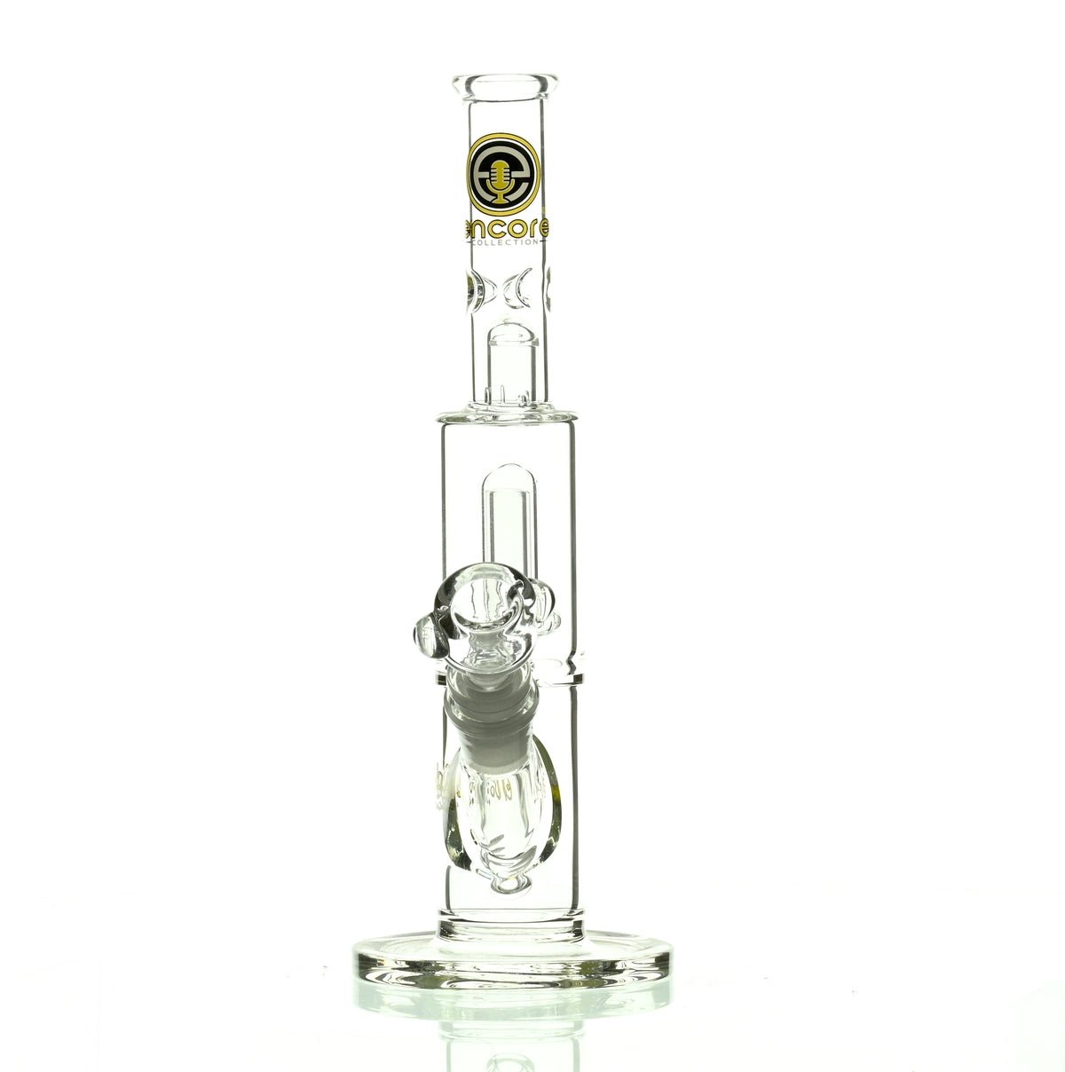 Encore 10 inch straight tube waterpipe with yellow showerhead percolator - Smoke Spot Smoke Shop