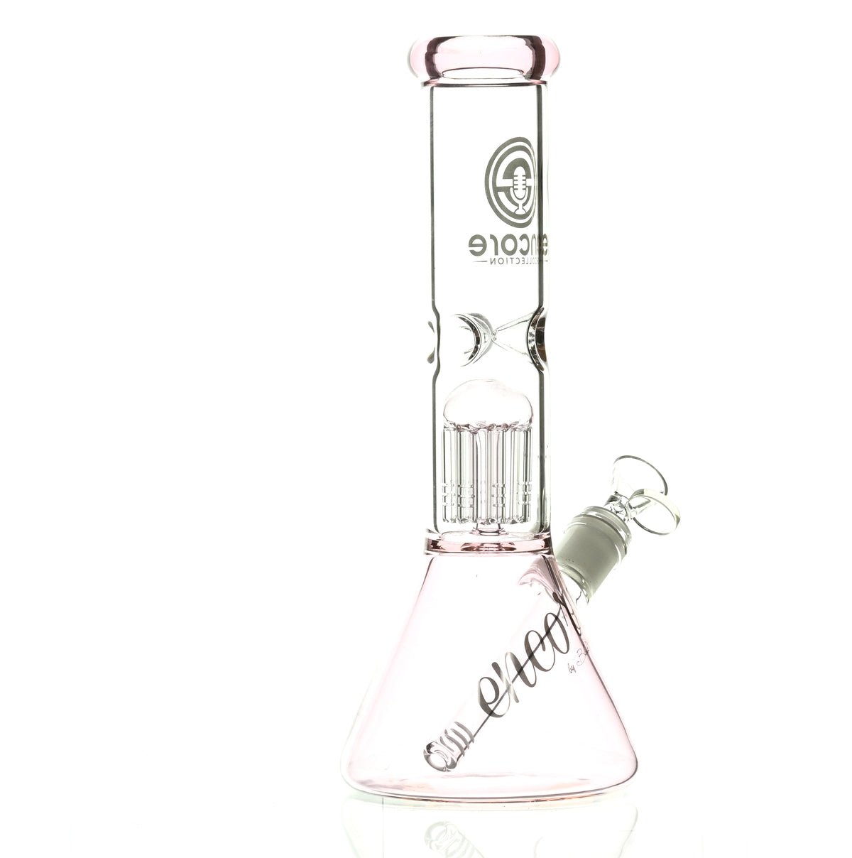 ENCORE 12 inch Pink Beaker Waterpipe with Tree Perc close-up detail - Smoke Spot Glass