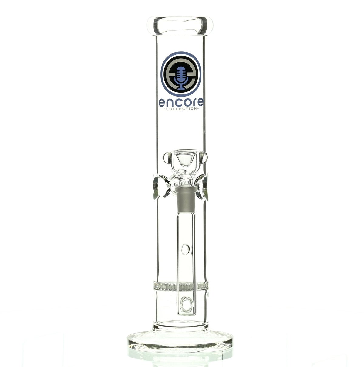 ENCORE 12 inch straight tube waterpipe with honeycomb percolator and blue logo by Encore