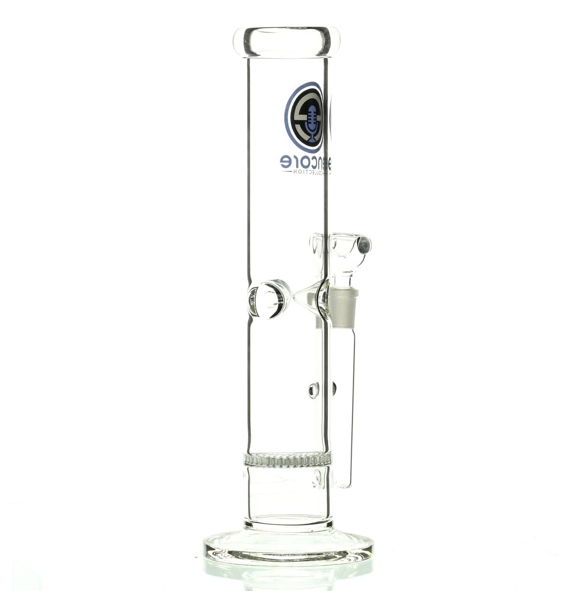ENCORE 12 inch straight tube waterpipe with blue logo branding