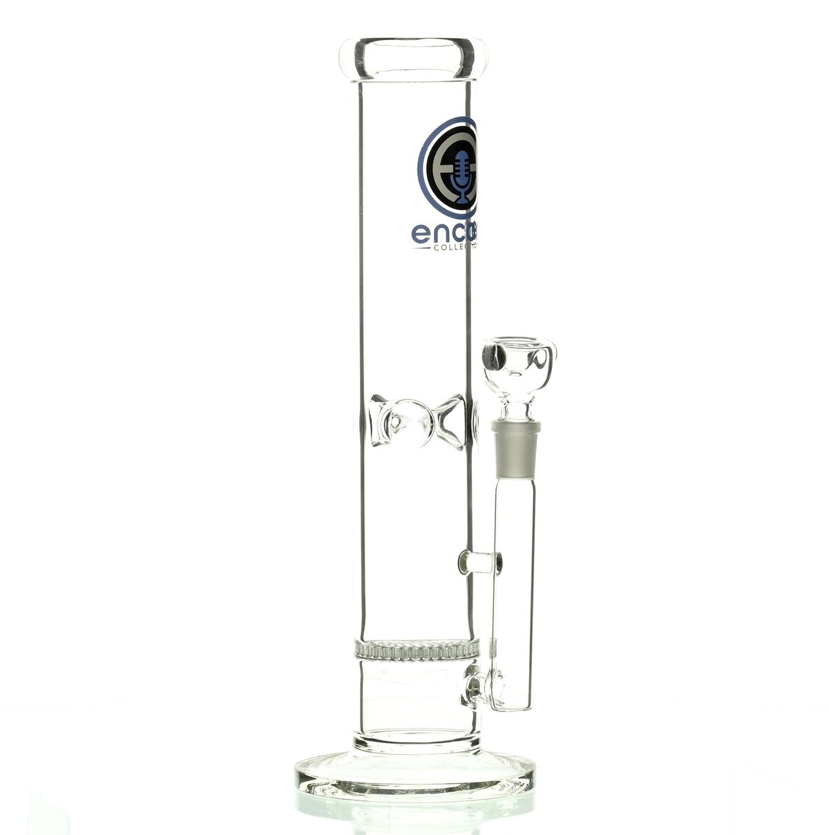 ENCORE 12 inch straight tube waterpipe with honeycomb perc and blue logo
