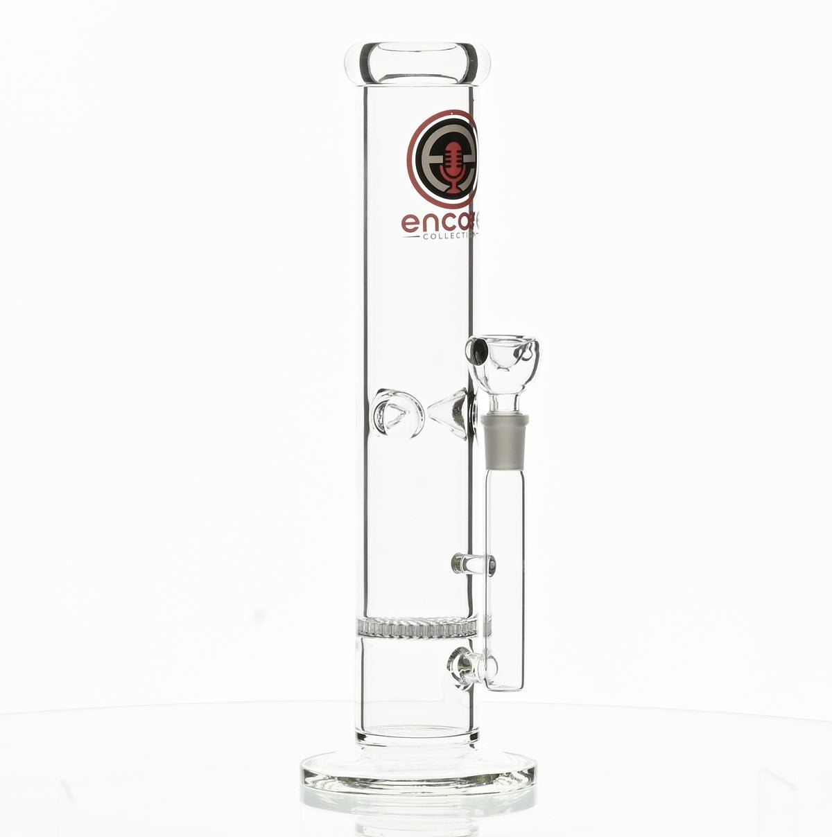 Encore 12 inch straight tube waterpipe with honeycomb perc side angle