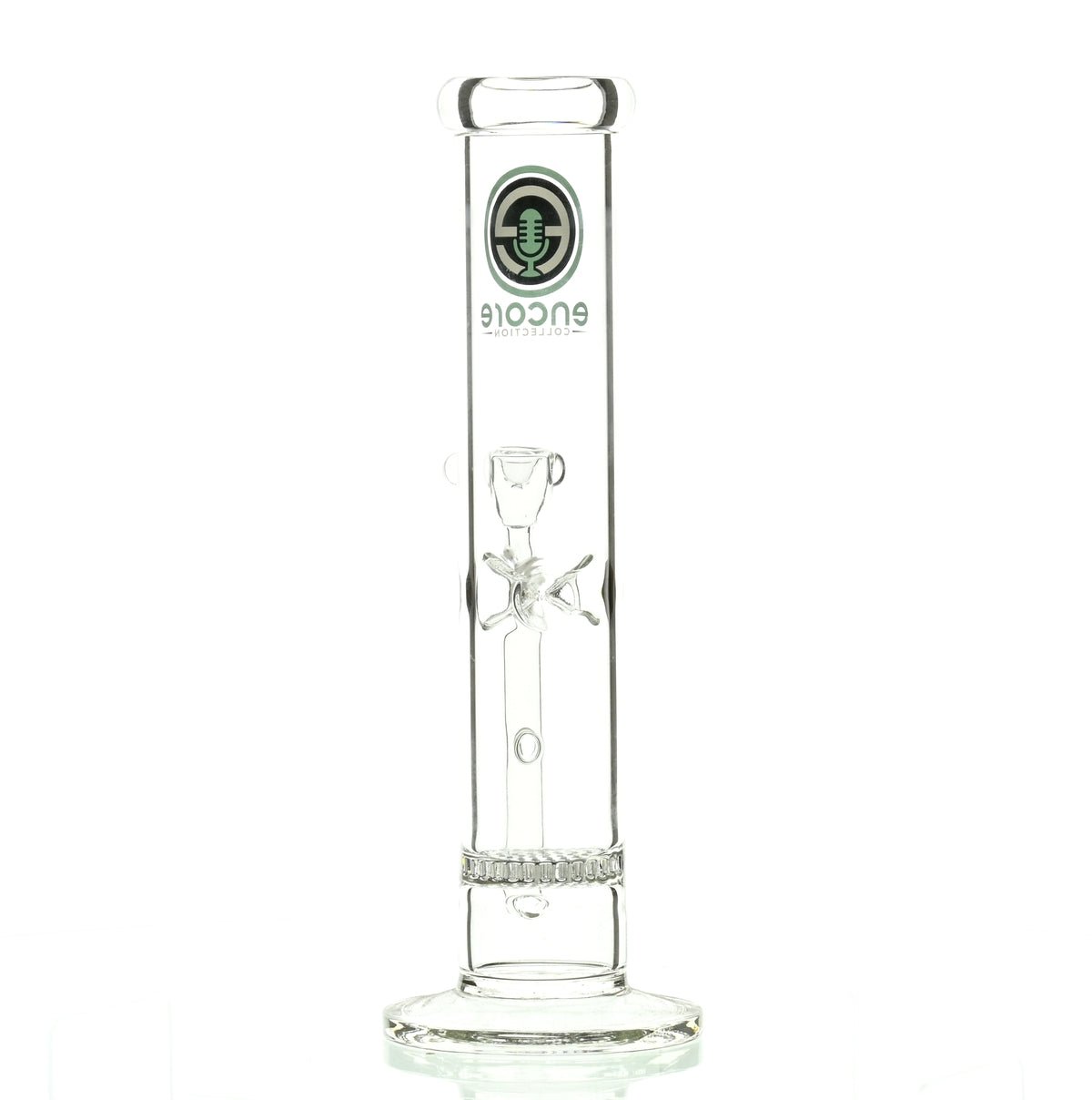 ENCORE 12" STRAIGHT TUBE W/HONEYCOMB PERC AND TEAL GREEN LOGO - Smoke Spot Smoke Shop