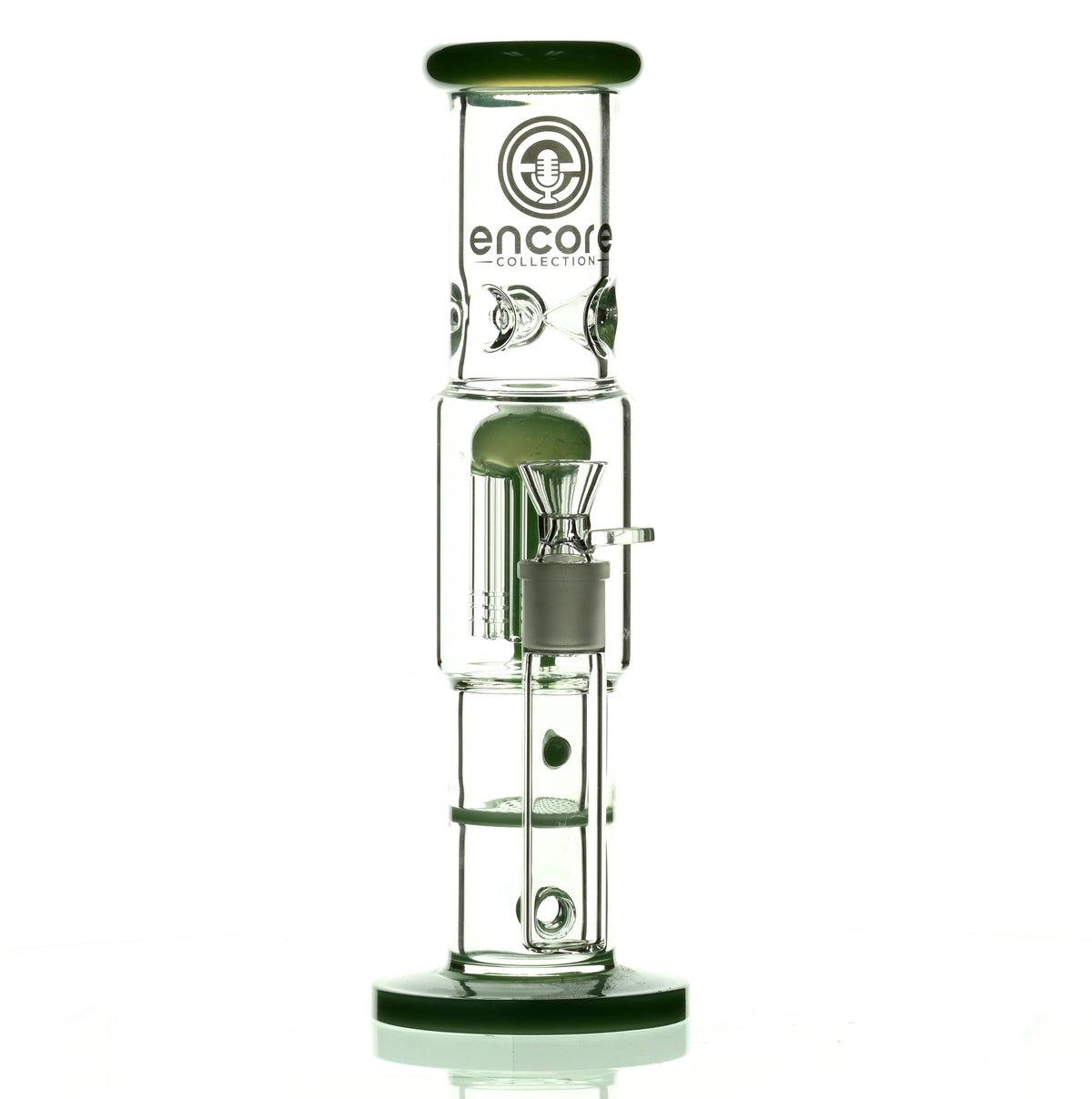 ENCORE 12 inch Straight Tube Waterpipe with Tree and Honeycomb Stack Perc in Milky Green - Smoke Spot