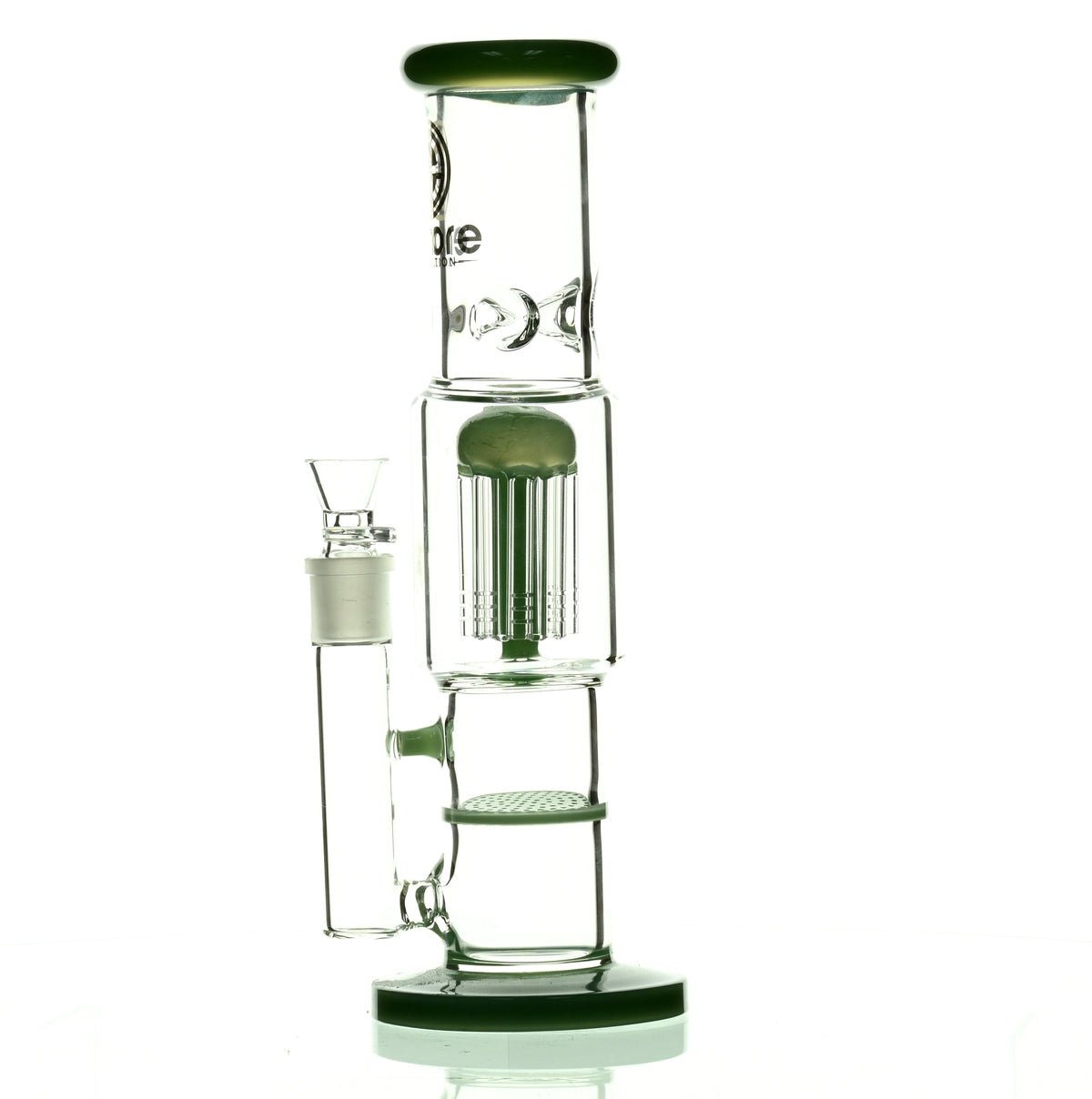 Close-up of Honeycomb Stack Perc on ENCORE 12 inch Straight Tube Waterpipe - Milky Green