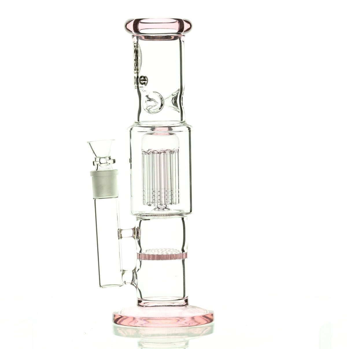 Close-up of Honeycomb Stack Perc on ENCORE 12 inch Straight Tube Waterpipe Pink