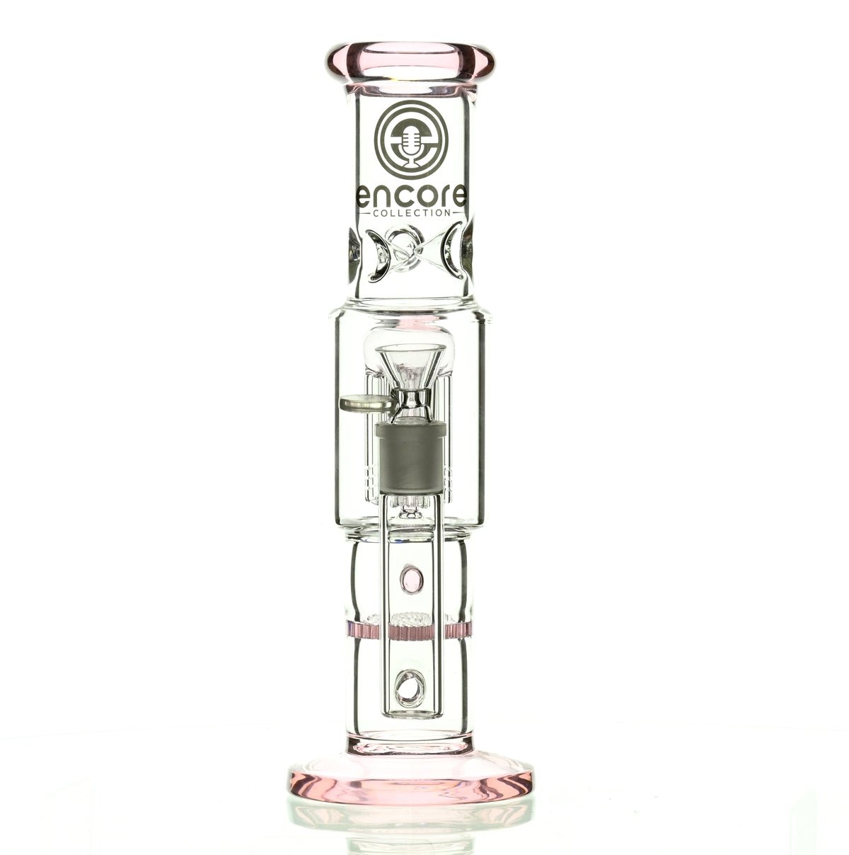 ENCORE 12 inch Straight Tube Waterpipe with Tree and Honeycomb Stack Perc in Pink - Smoke Spot Smoke Shop