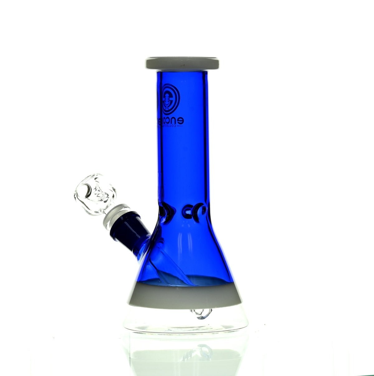 ENCORE 8 inch Full Color Blue Beaker Waterpipe with 18mm to 14mm downstem detail