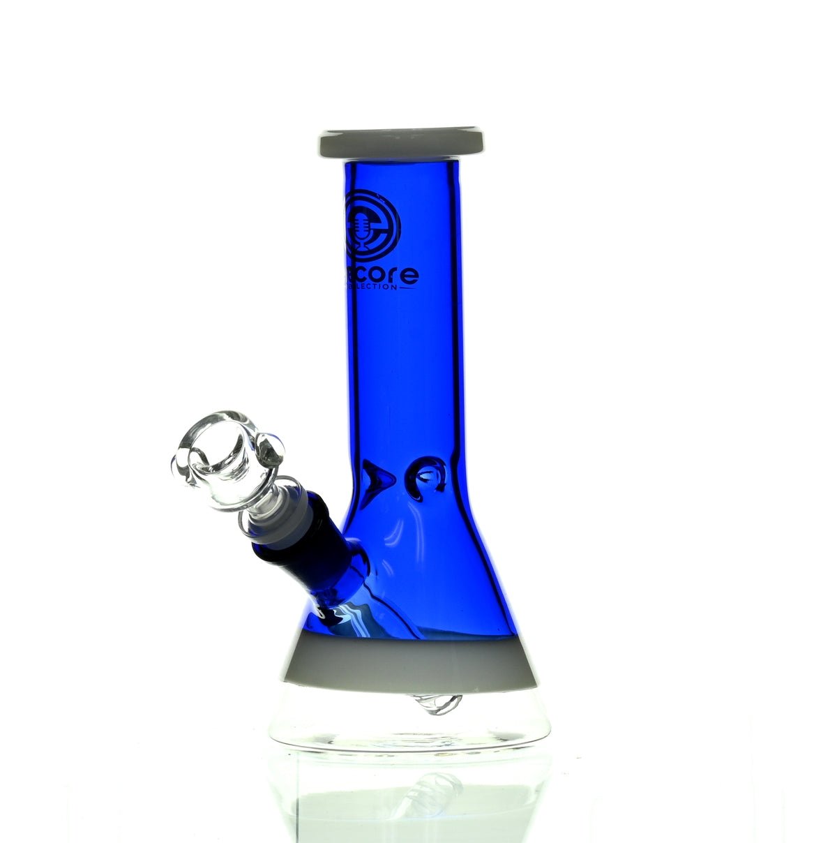 Side view of ENCORE 8 inch Full Color Blue Beaker Waterpipe showing 18mm joint and 14mm downstem