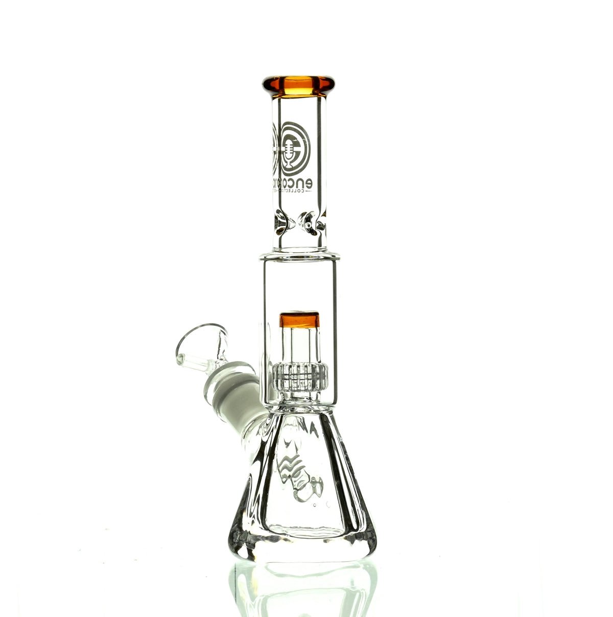 ENCORE 9" BEAKER W/MATRIX SHOWERHEAD AMBER - Smoke Spot Smoke Shop