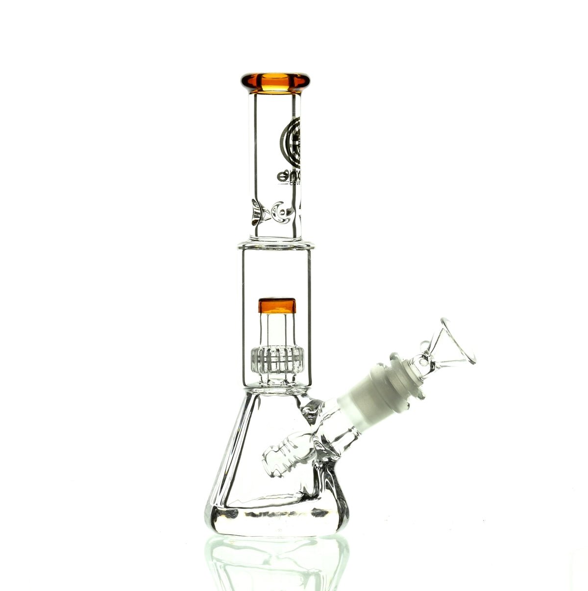 ENCORE 9" BEAKER W/MATRIX SHOWERHEAD AMBER - Smoke Spot Smoke Shop