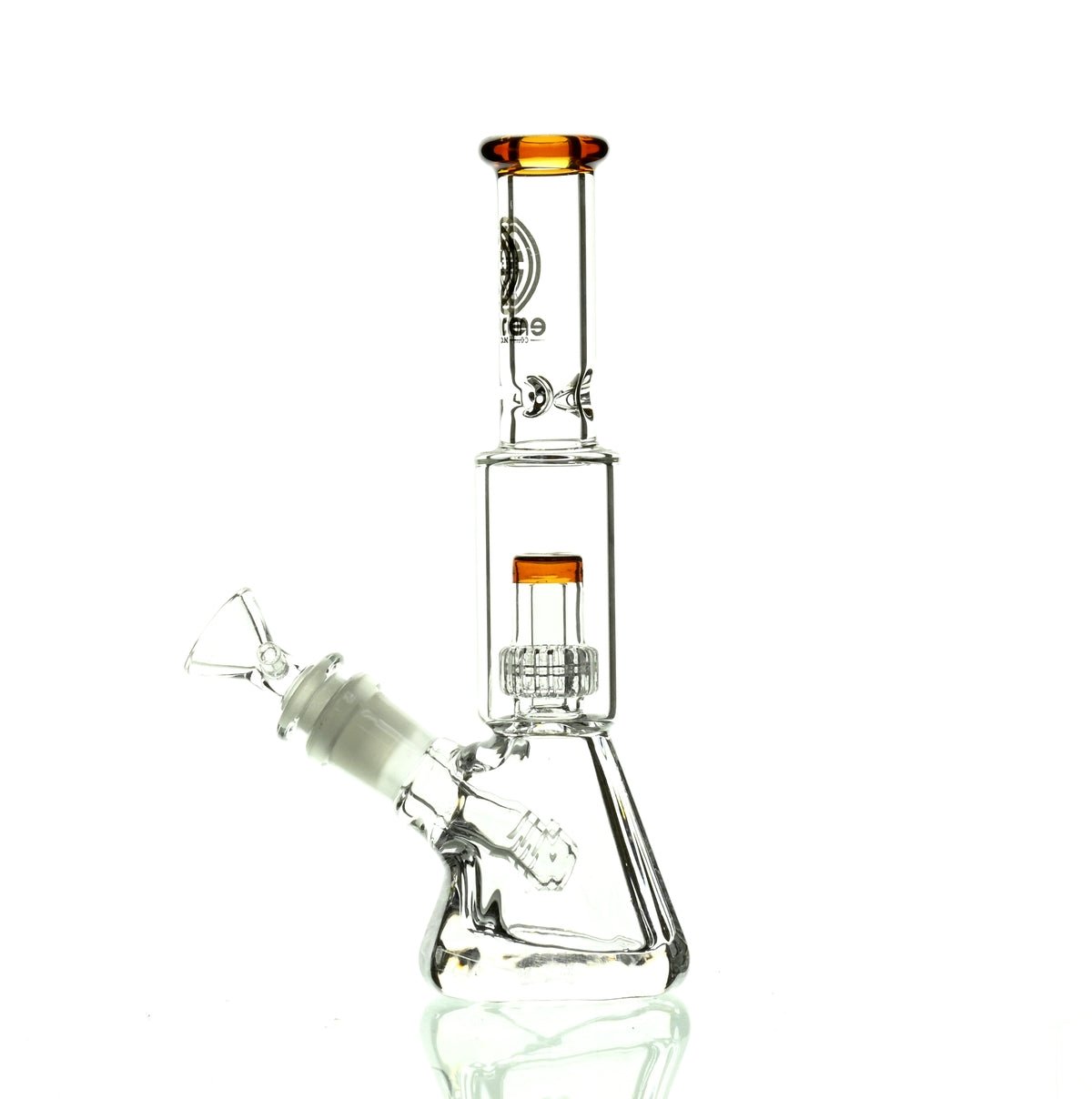 ENCORE 9" BEAKER W/MATRIX SHOWERHEAD AMBER - Smoke Spot Smoke Shop
