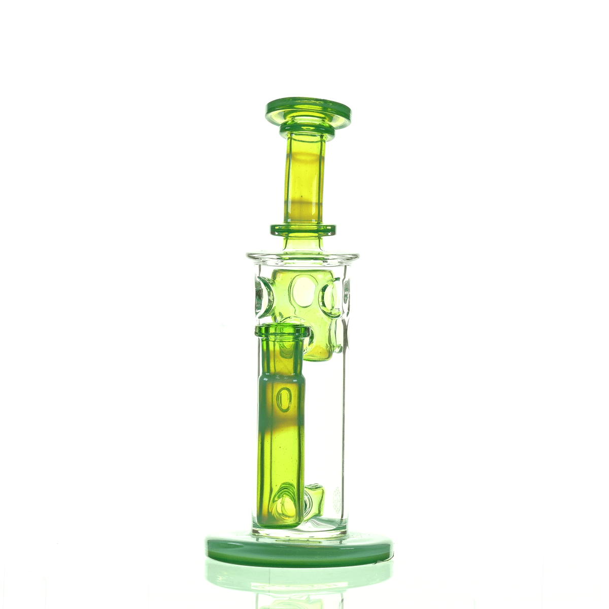 Fatboy Glass Puck Perc Titan Rig side view with Swiss accent