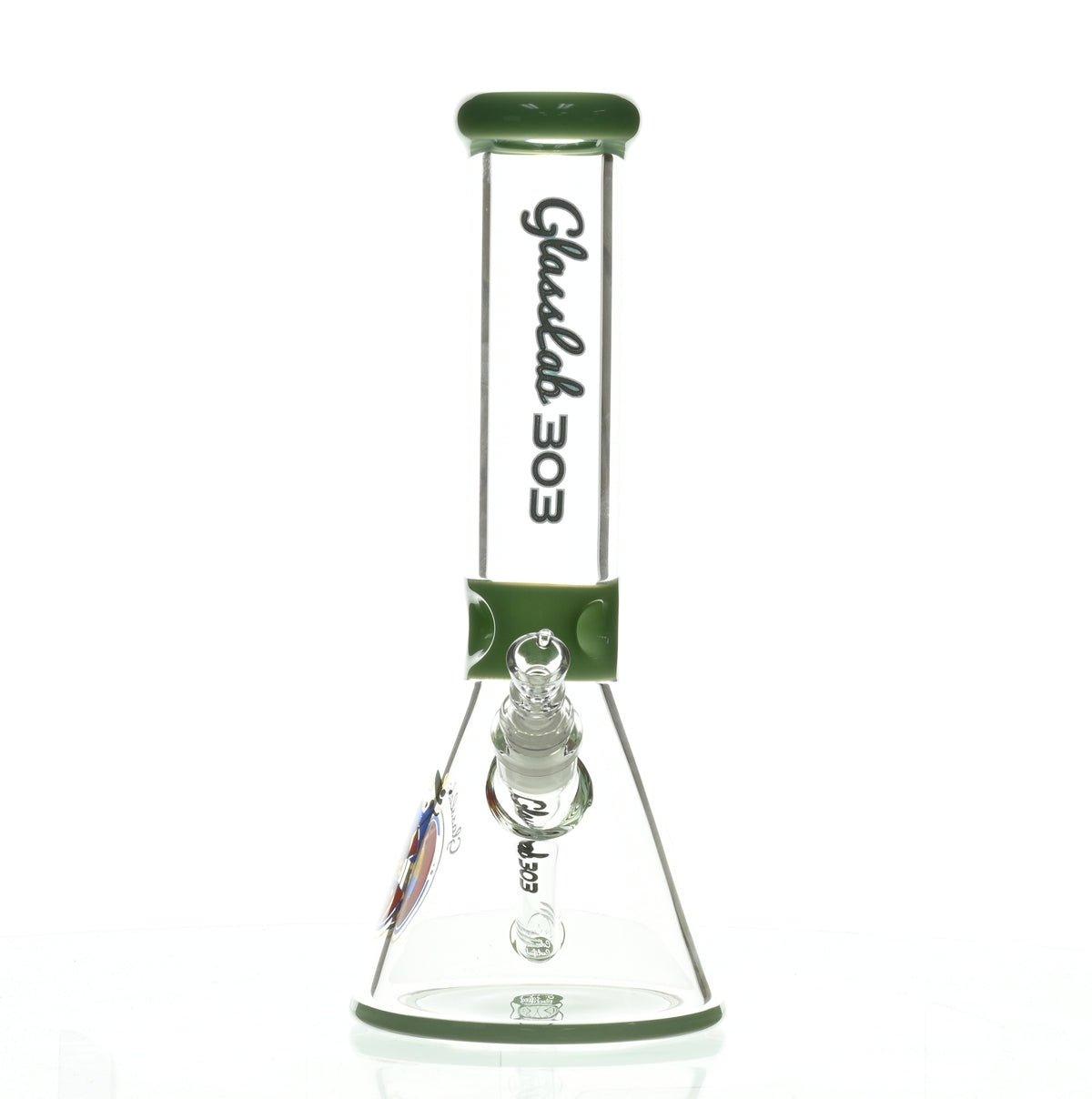GLASSLAB 303 7MM Beaker Waterpipe with Light Green Accent - Premium Scientific Glass - Smoke Spot